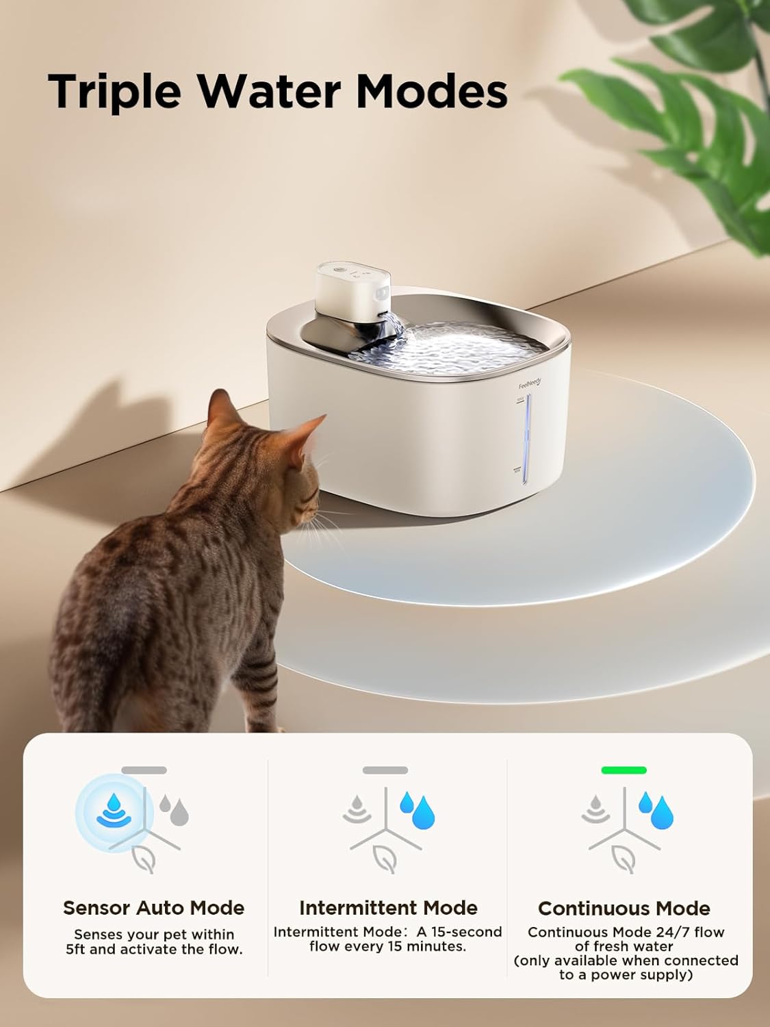 Fontana per Gatti Senza Fili con Sensore di Movimento a Batteria da 4000mAh, Fontana d'Acqua Silenziosa da 4L FEELNEEDY con Sensore di Movimento per Gatti e Cani Piccoli, Vasca d'Acqua in Acciaio Inossidabile, 2 Filtri