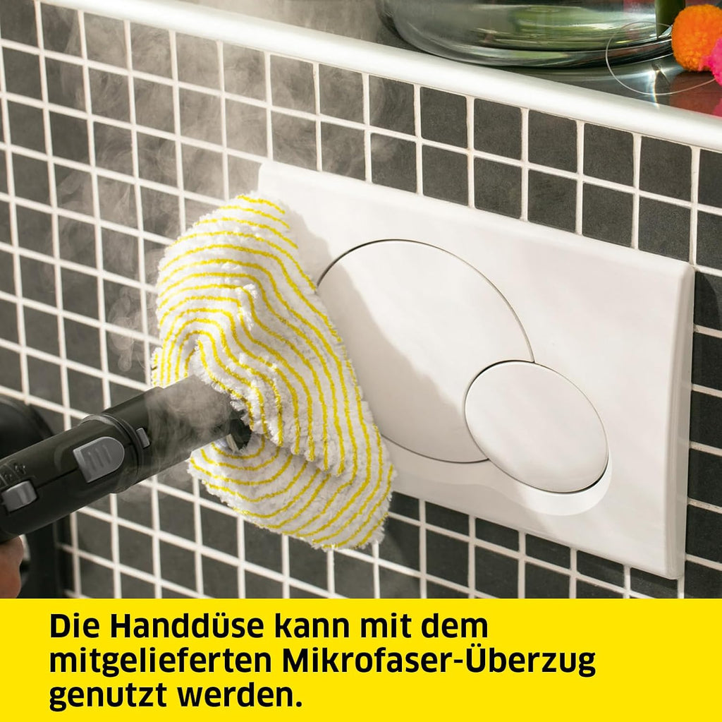 Kärcher Pulitore a vapore SC 2 EasyFix, pressione vapore: 3,2 bar, tempo di riscaldamento: 6,5 min., potenza: 1.500 W, copertura: 75 m², serbatoio: 1 l, con set per la pulizia del pavimento EasyFix, ugelli e panno in microfibra, bianco