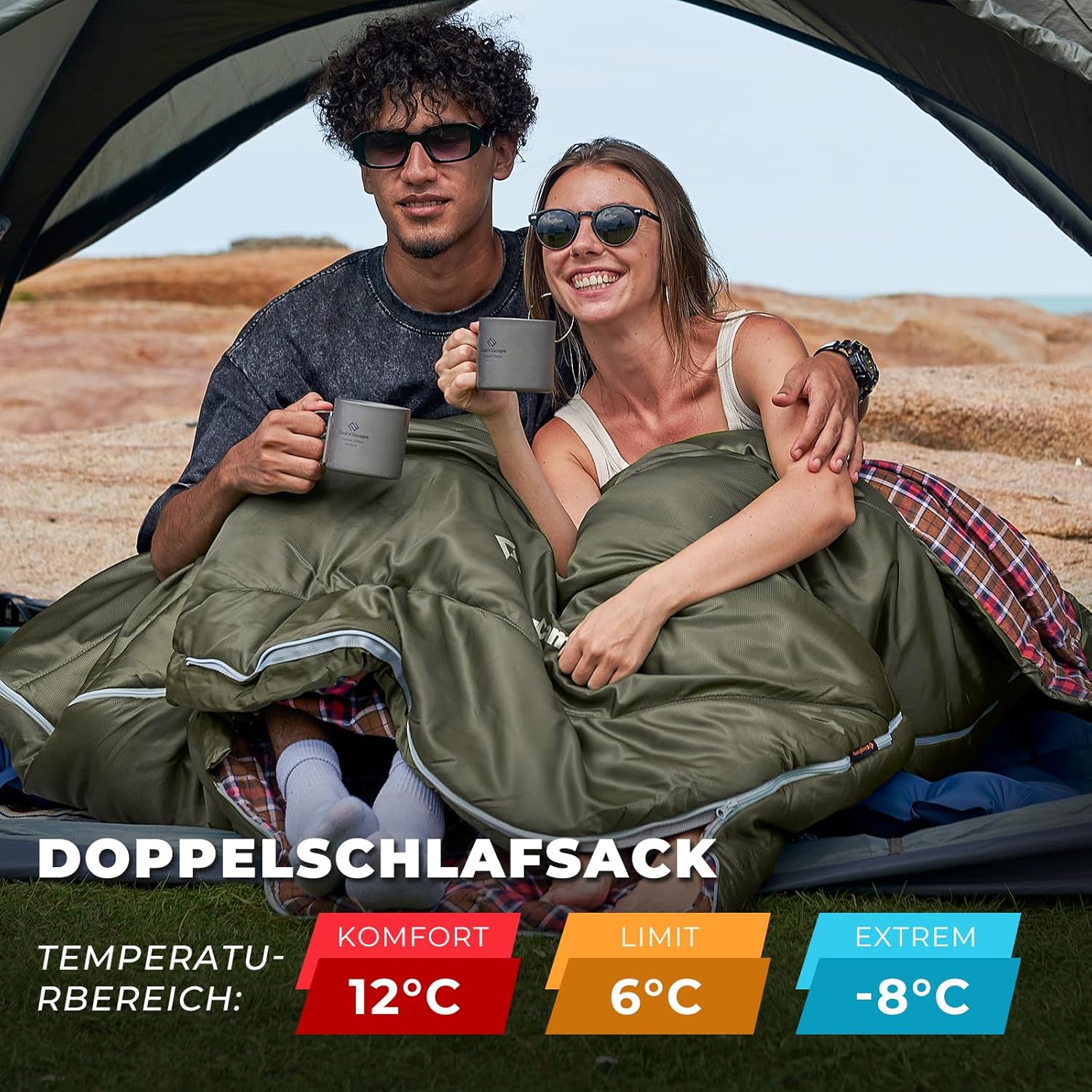 KingCamp Doppelschlafsack Flanell, Schlafsack 2 Personen, Schlafsack 3-4 Jahreszeiten, wasserfest, warm und komfortabel, verpackbar Schlafsack Outdoor
