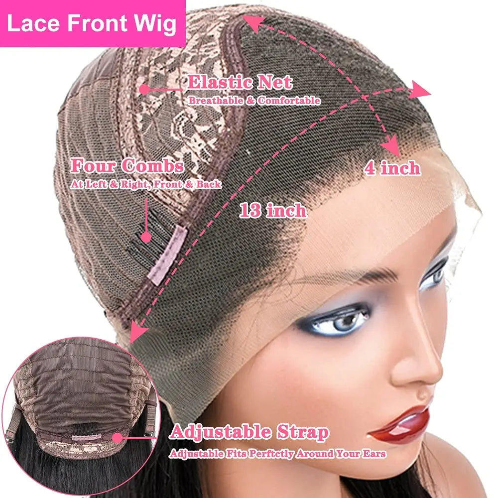 Parrucca Kinky Straight in Capelli Veri 13x4 Lace Frontale - Senza Colla, Densità 150 - Parrucca Brasiliana Lace Frontale