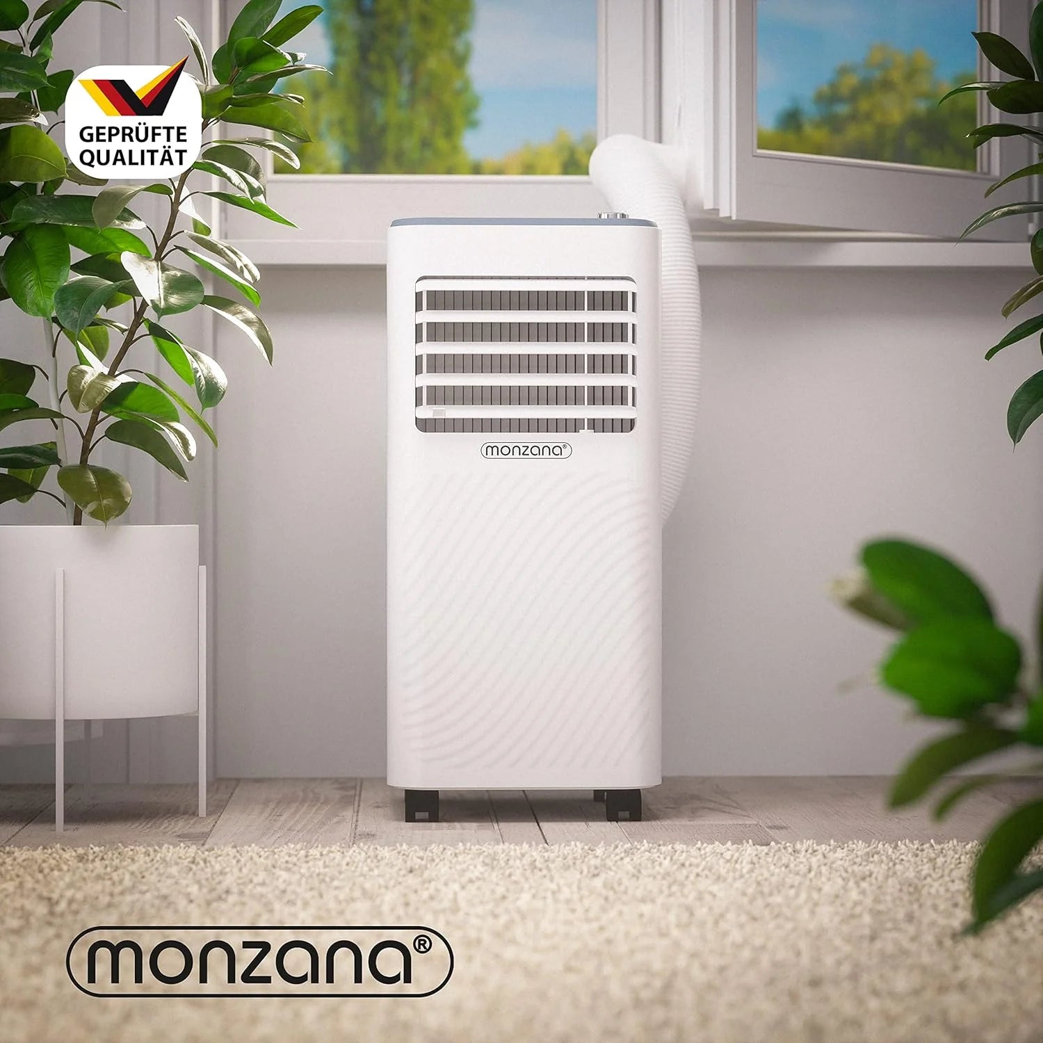 Condizionatore portatile Monzana® MZKA2000 con tubo di scarico 7000BTU 3in1 750W Timer 24h 25mq Telecomando Deumidificatore Kit di serrande Aria condizionata