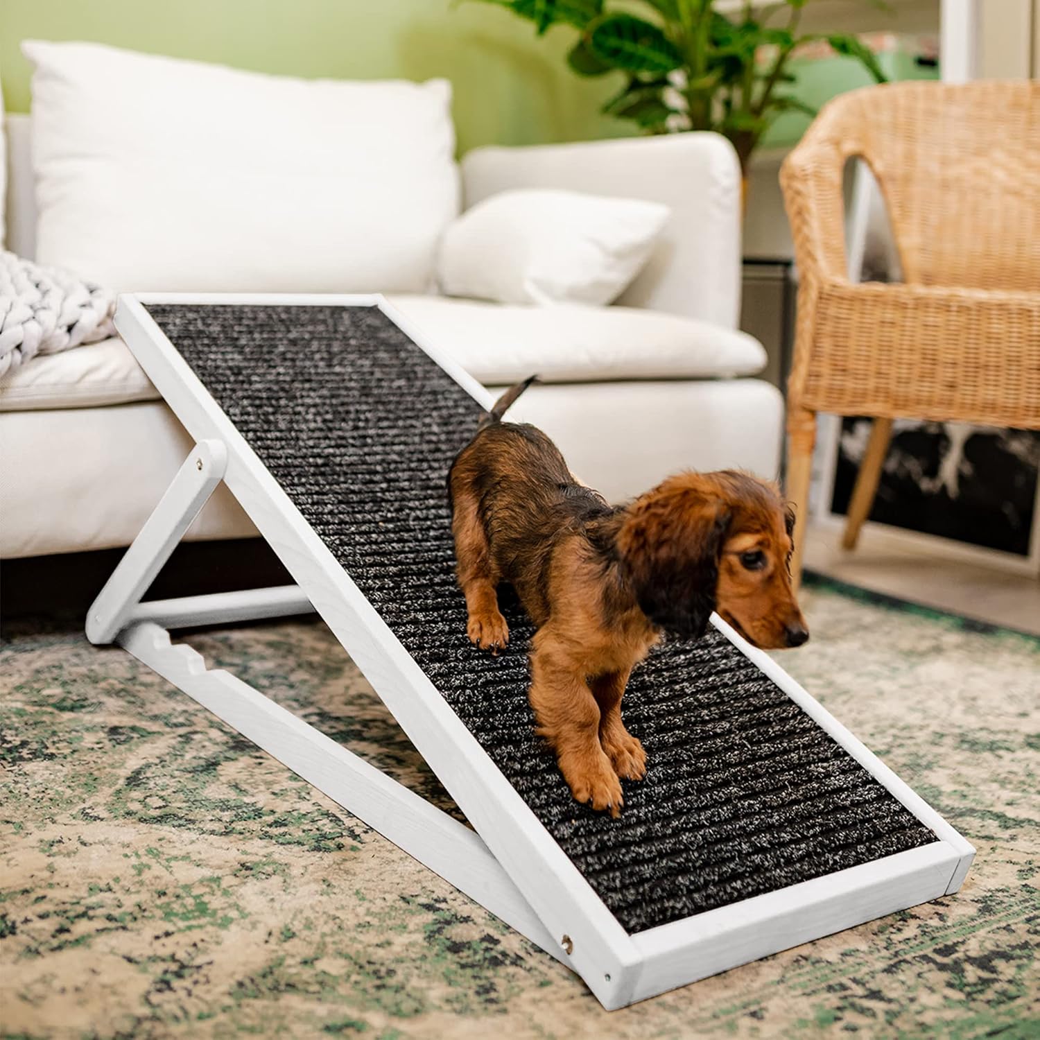 Holtaz Rampa per Cani Rampa per Gatti Scaletta per Cani per Letto o Divano Pieghevole in Legno Petwalk Scala per Cani Rampa di Carico per Animali Domestici con Inserto Antiscivolo Naturale