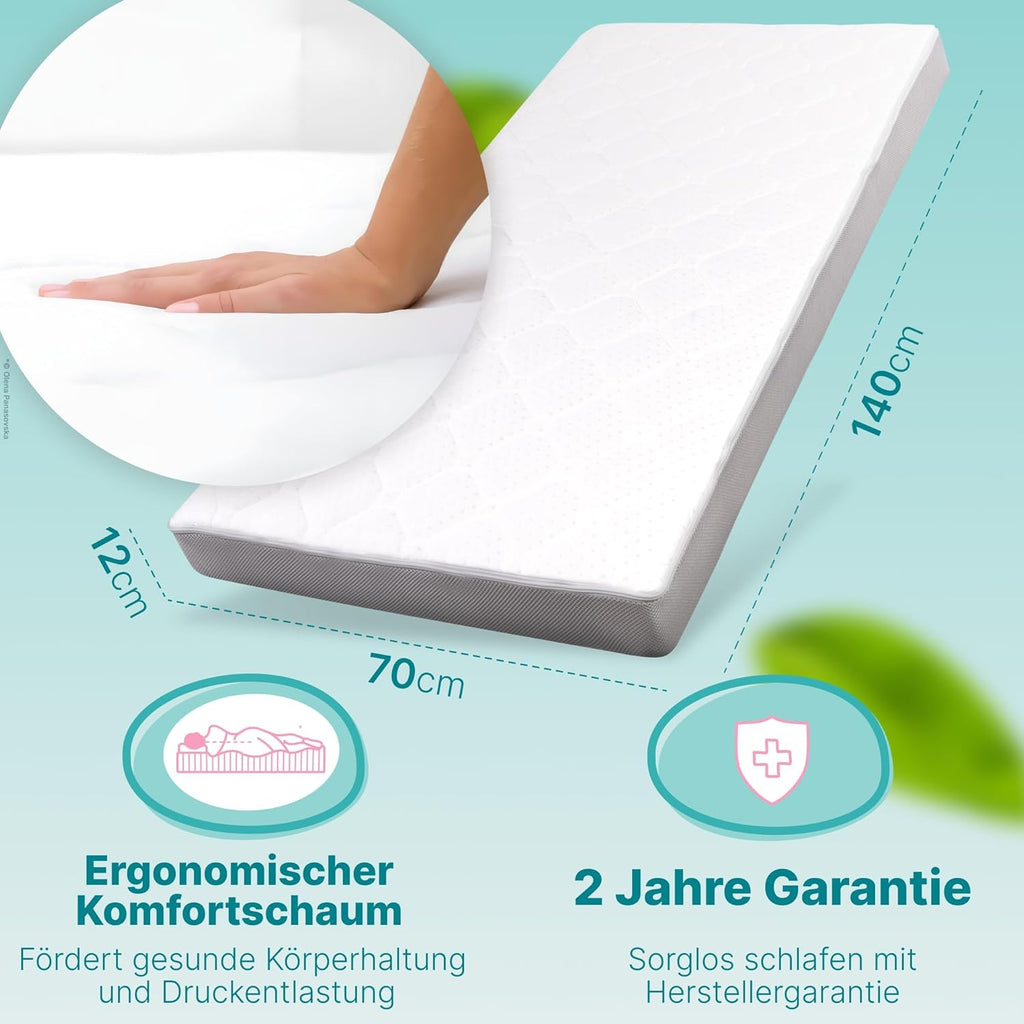 Sun Garden Kindermatratze 120x200 cm H3, Oeko Tex 100 Zertifiziert, Matratze für Kinderbett, Bezug waschbar, Optimale Matratze für Kinder, Bezug mit Klimafaser-Versteppung, Modell P1440 ComfortPur