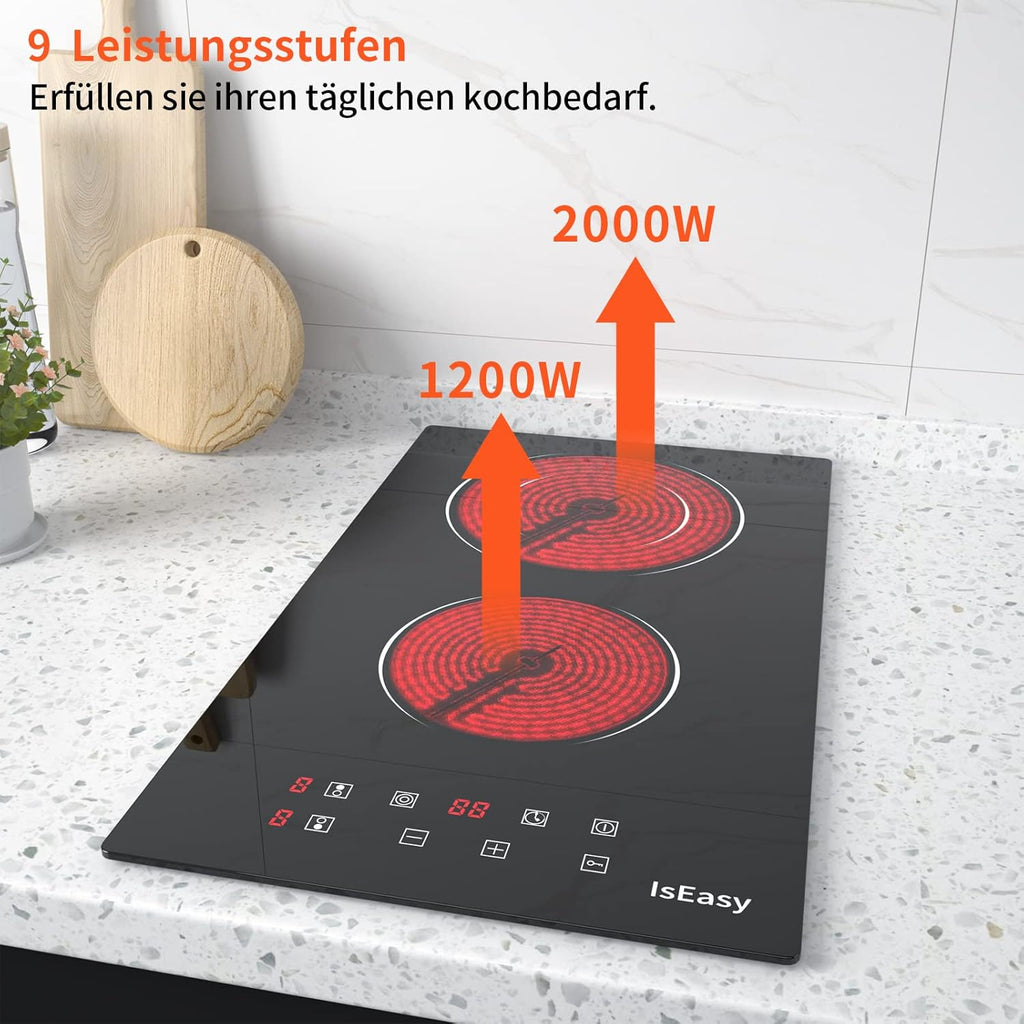 IsEasy 4 Zonen Einbau Induktionskochfeld mit 9 Leistungsstufen &1-99Min Timer, Boost-Funktion, Induktionskochplatte, Induktion Herdplatte mit 4 Platten, 60cm, 6800W, Schwarz