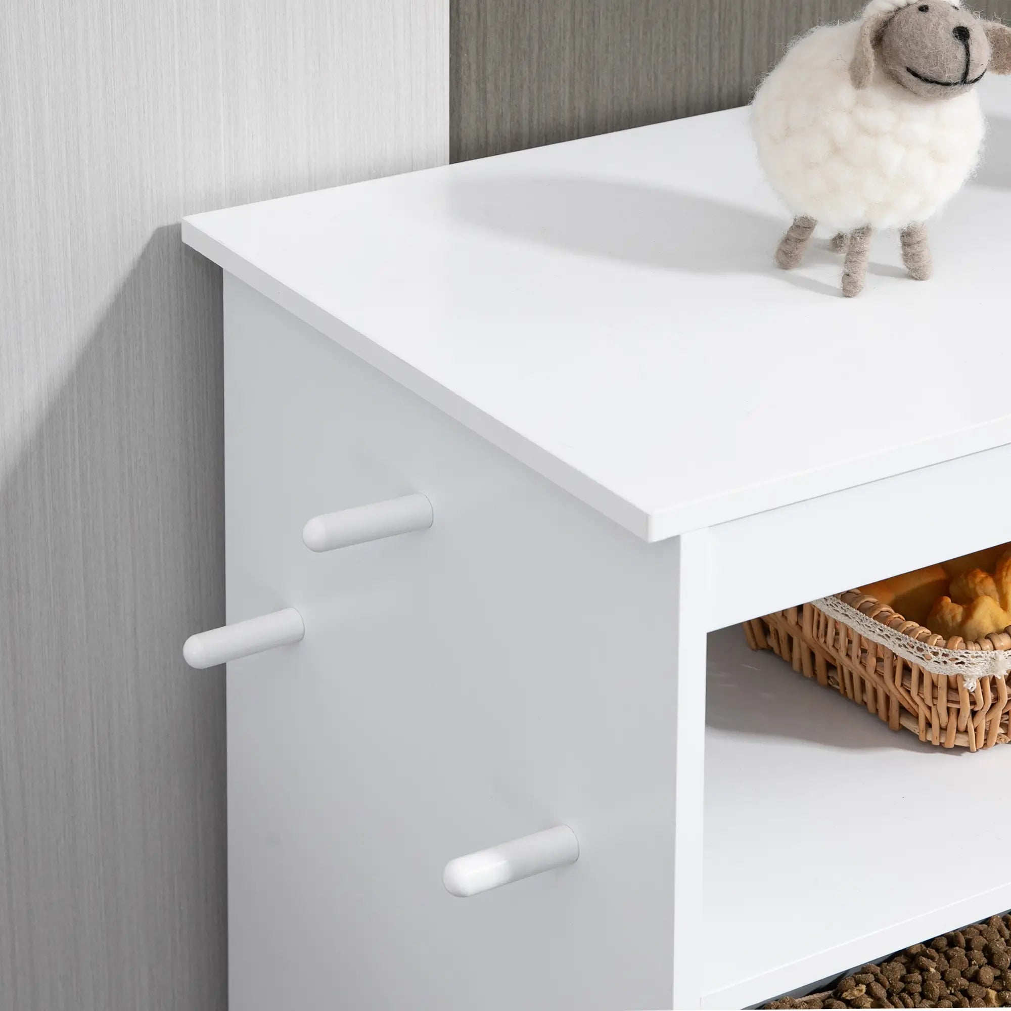 PawHut Mangiatoia per Cani con Cassetto e Contenitore, Bianca