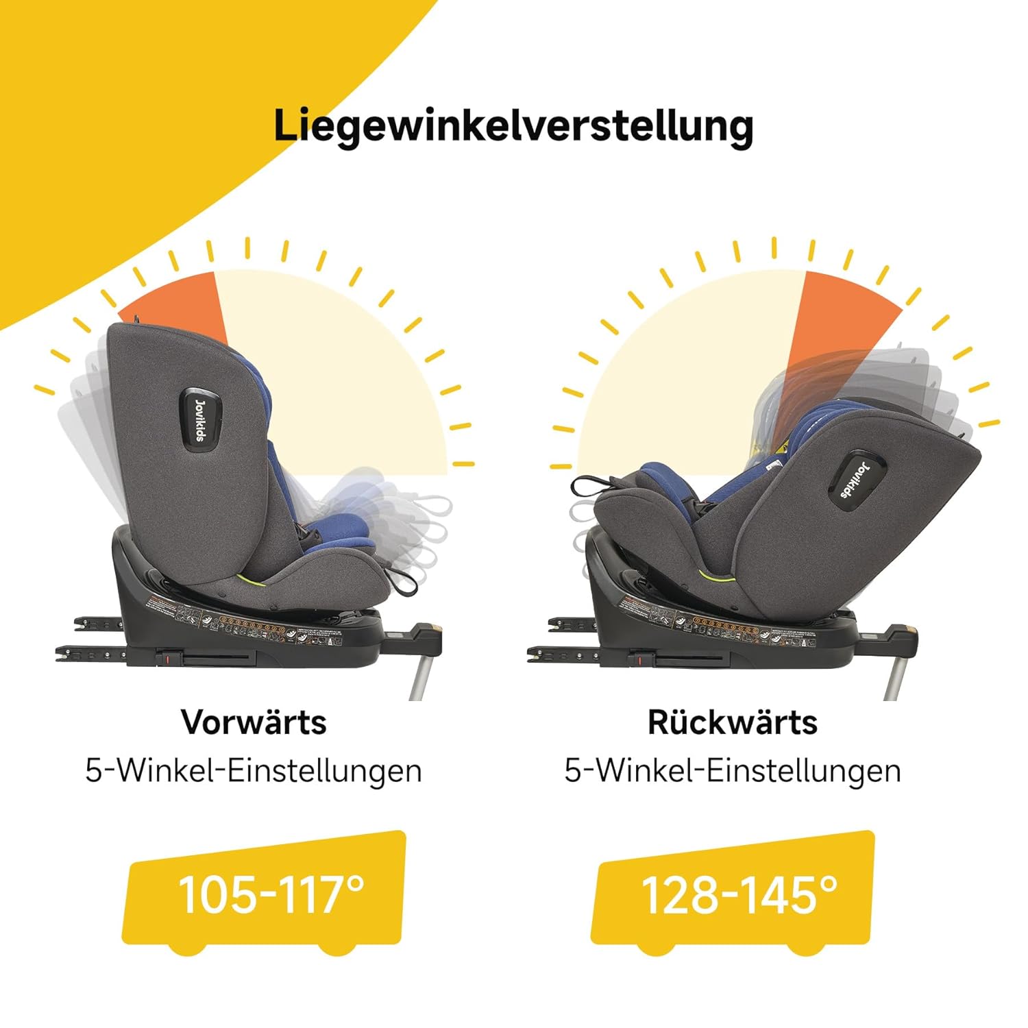 Jovikids 360° Drehbar Kindersitz mit ISOFIX, i-Size 40-150cm(ab Geburt -12 Jahre) Baby Autositz Reboarder mit Liegefunktion & Abnehmbar Vordach, ECE R129 (blau)