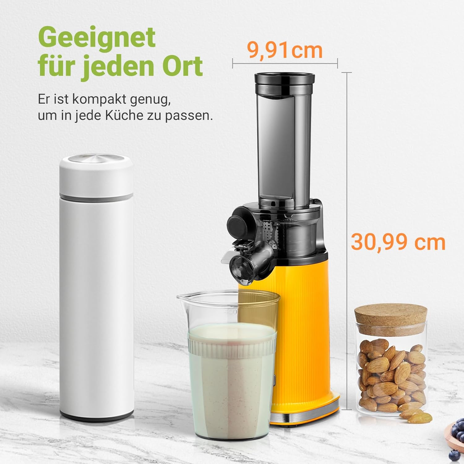 AOBOSI - Mini centrifuga a freddo con funzione masticazione inversa, spremiagrumi elettrico con spazzola e 2 tazze, multifunzione per frutta (nero, 45 mm)