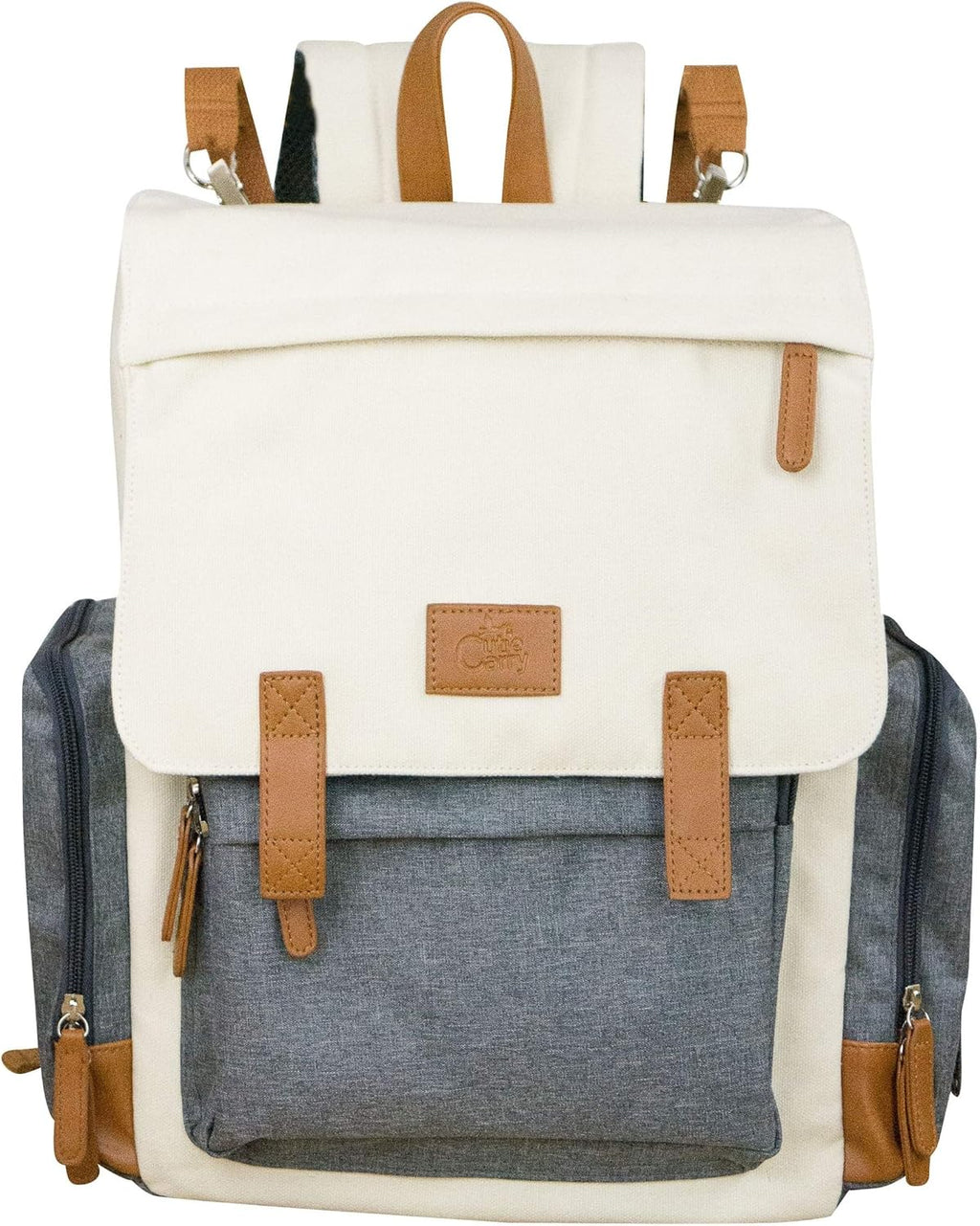Cutie Tragetasche für Babys, Wickeltasche, Rucksack, Bio-Baumwolle, wasserdicht, mehrere Taschen, isoliert, mit gepolsterten Schultergurten, inklusive Kinderwagenriemen, cremefarben,Grau