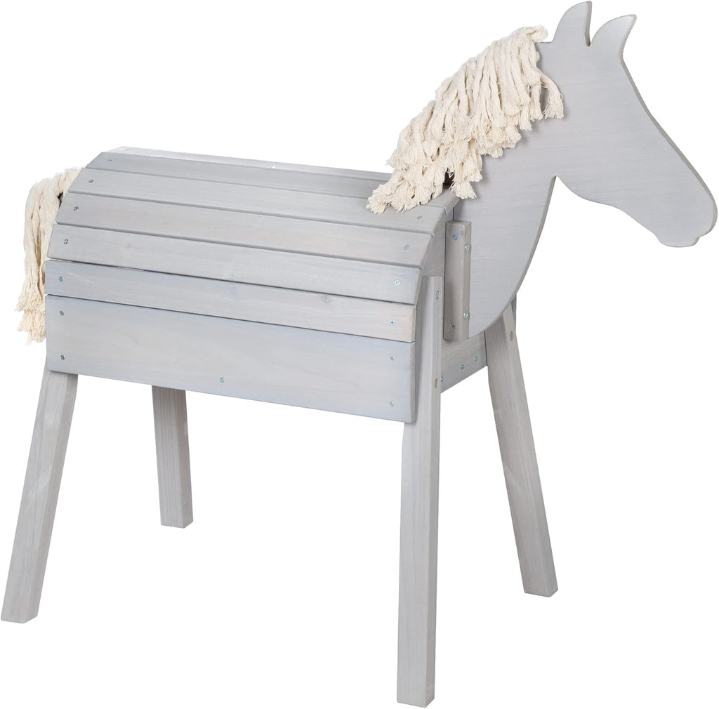 roba Cavallo di legno per il giardino - Cavallo da volteggio con criniera e coda - Cavallo giocattolo per ginnastica e cavalcare - Legno massiccio - Teak laccato