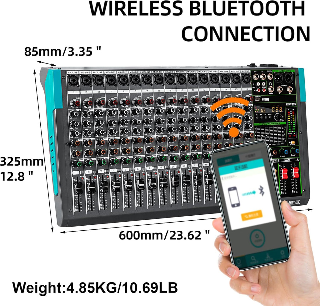 Depusheng PA12 Mixer DJ Professionale a 12 Canali con 256 Effetti DSP, Ingresso Bluetooth, Lettore USB, Alimentazione Phantom 48V