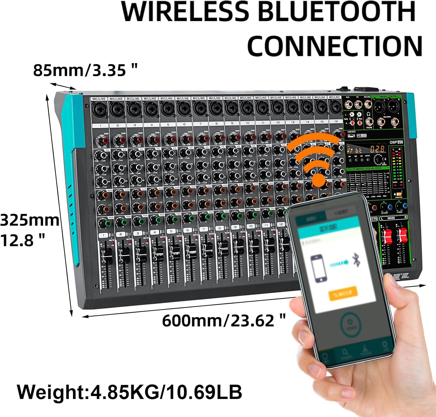Depusheng PA12 Mixer DJ Professionale a 12 Canali con 256 Effetti DSP, Ingresso Bluetooth, Lettore USB, Alimentazione Phantom 48V