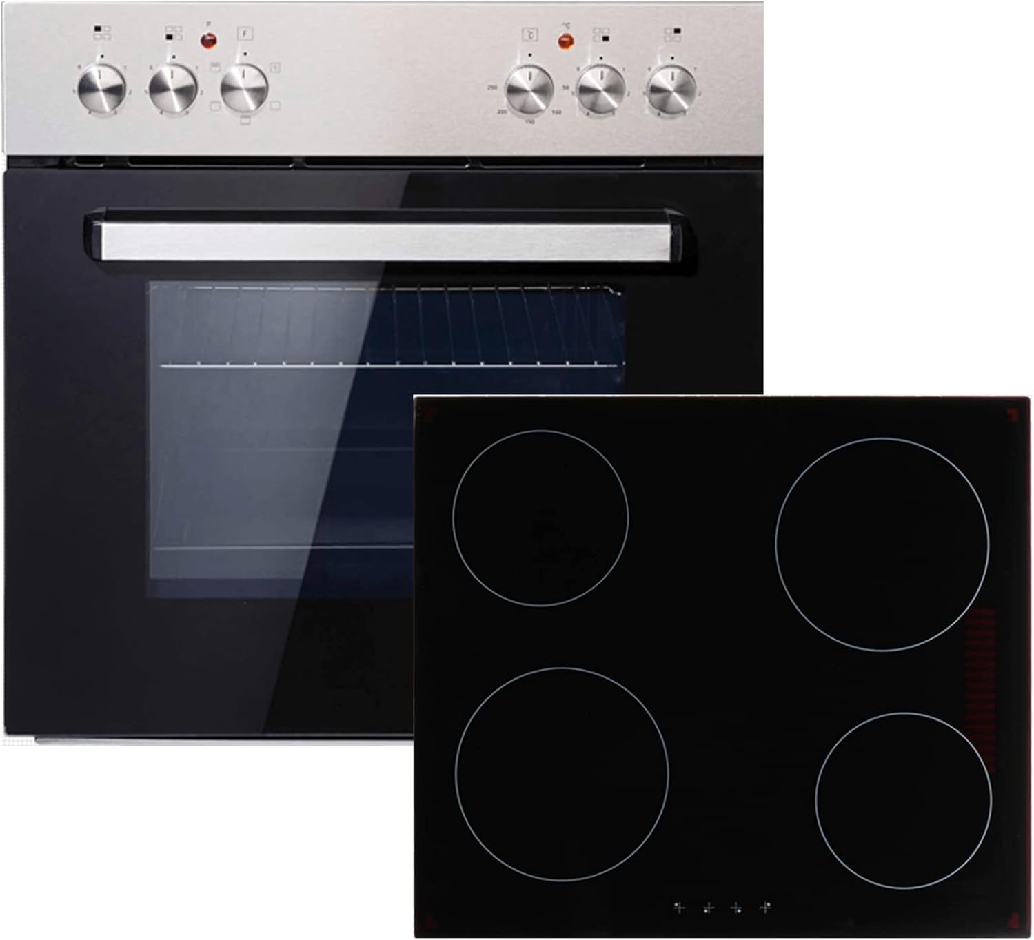 PKM Set Forno e Piano Cottura BIC3-IGKIX-2 | Pannello in acciaio inox | Piano cottura in vetroceramica 60cm | 3 Funzioni forno | Classe di efficienza energetica A