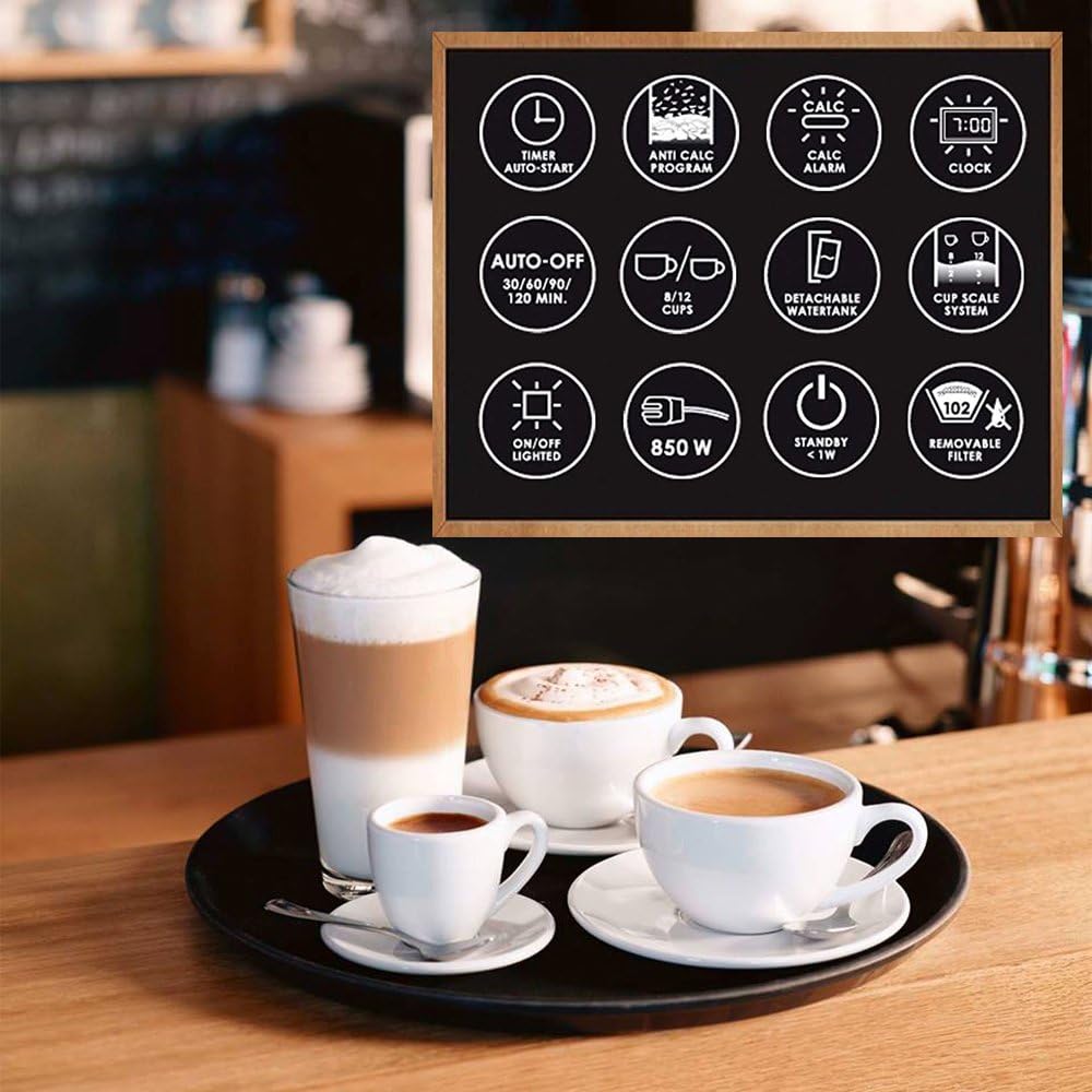 Melitta Optima Timer – Macchina da caffè con timer, macchina da caffè americano con caraffa in vetro e serbatoio dell'acqua rimovibile, per un massimo di 8 tazze di caffè, nero