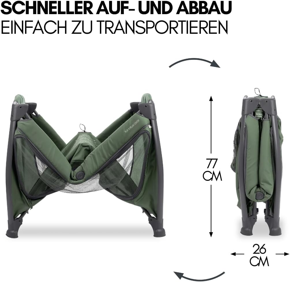 hauck Baby Reisebett Play n Relax Center Set mit Komfort Matratze und Insektenschutz - Babyreisebett mit Neugeborenen Einsatz, Wickelauflage und Tasche (höhenverstellbar & faltbar) - Dark Blue