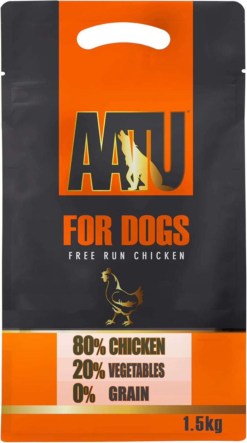 AATU Trockenfutter für Hunde, 80/20 Hundetrockenfutter mit Hühnerfleisch, Hundefutter Getreidefrei mit Hohem Proteingehalt, Natürliche Tiernahrung für Ausgewachsene Hunde Aller Rassen, 1,5 kg
