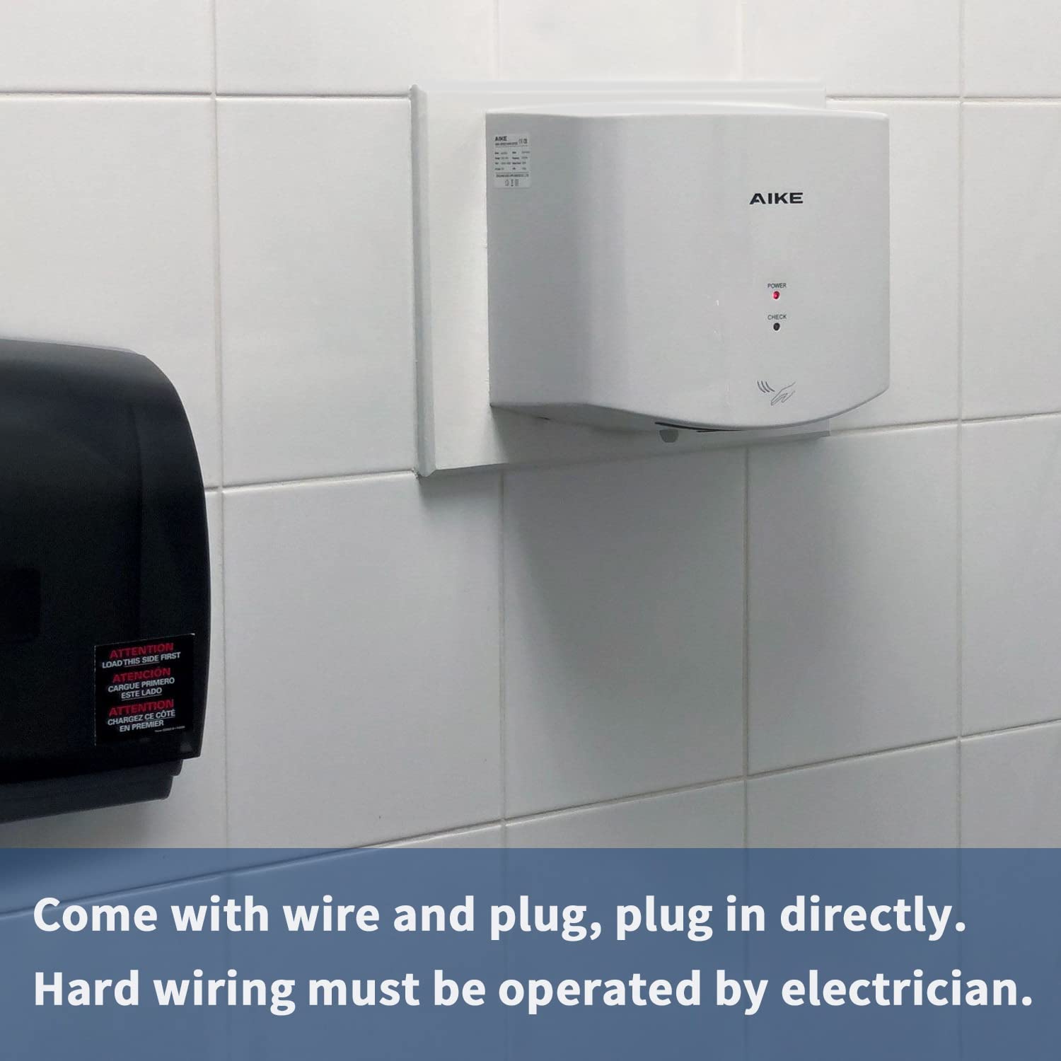 AIKE Hndetrockner 10 Sekunden Trocknen Energiesparend Kommerziell Elektrischer Hndetrockner Automatisch für Küche Badezimmer Toilette AK2630S 220V 1400W Silber