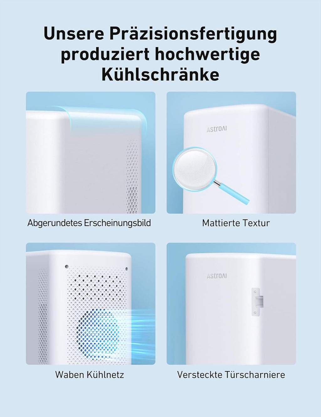 AstroAI 2 in 1 Mini Kühlschrank, 6 Liter Fridge / 8 Dosen mit Kühl- und Heizfunktion, 12V / 220V Steckdose für Autos, Büros und Schlafsle, Schwarz