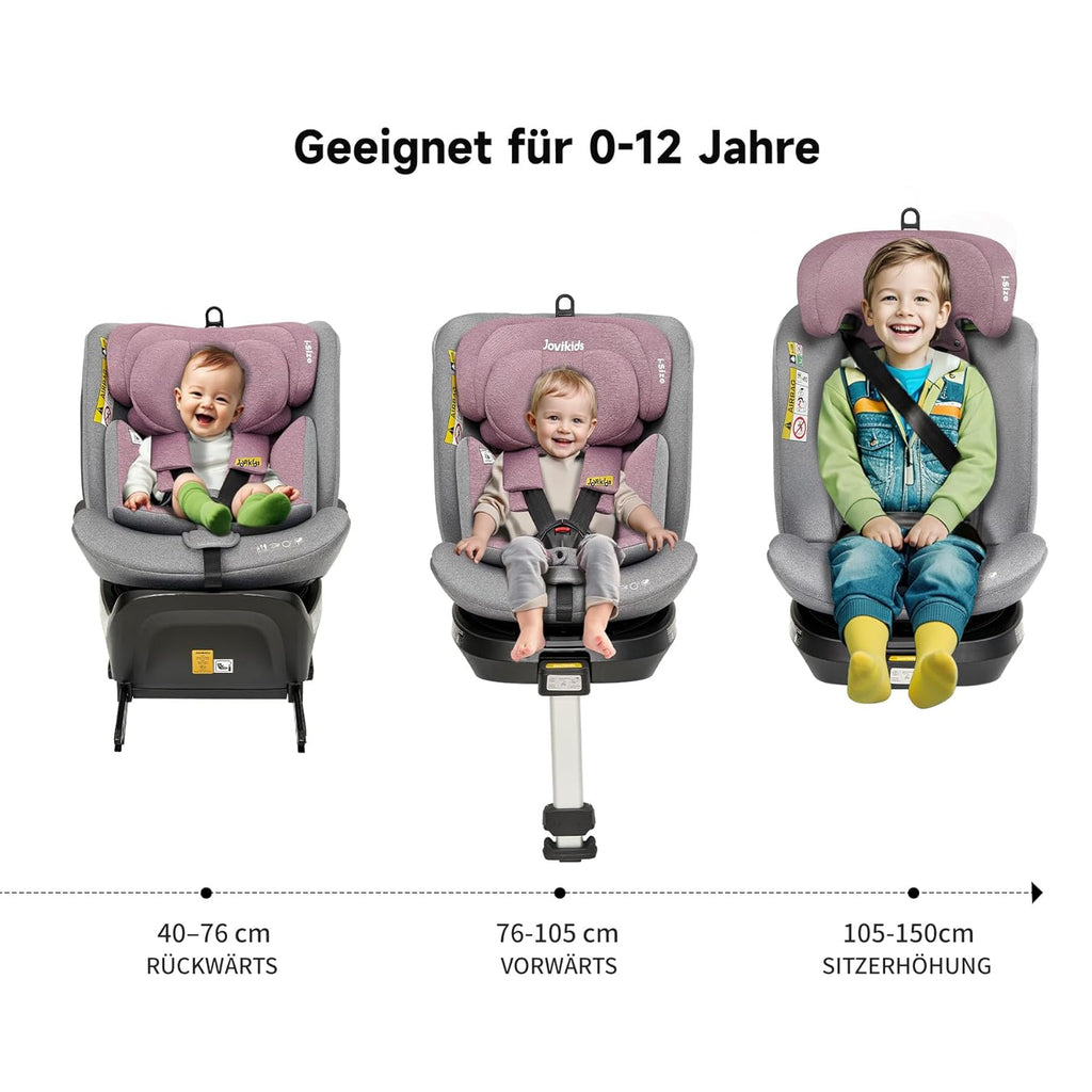 Jovikids 360° Drehbar Kindersitz mit ISOFIX, i-Size 40-150cm(ab Geburt -12 Jahre) Baby Autositz Reboarder mit Liegefunktion & Abnehmbar Vordach, ECE R129 (blau)