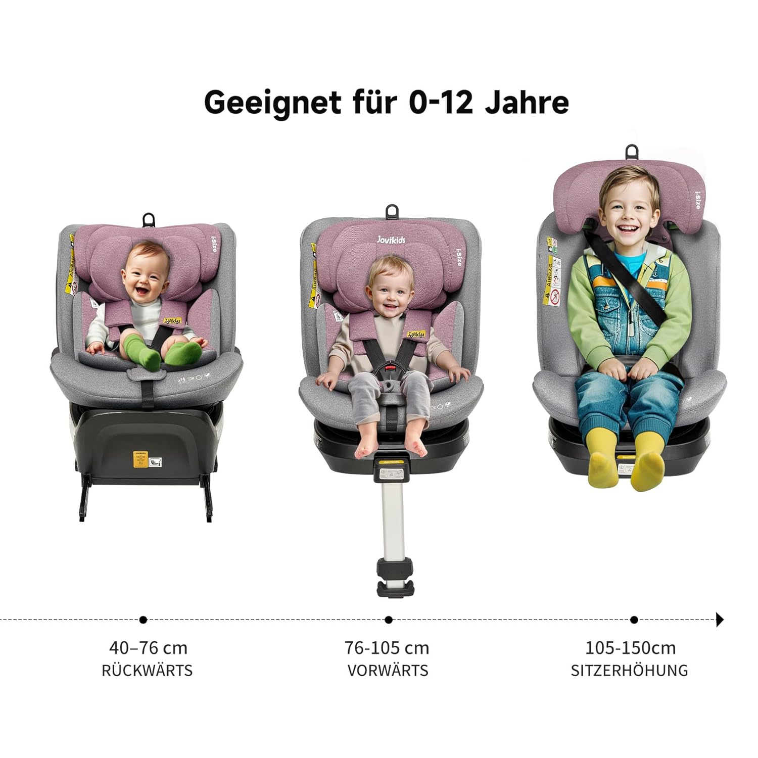 Jovikids 360° Drehbar Kindersitz mit ISOFIX, i-Size 40-150cm(ab Geburt -12 Jahre) Baby Autositz Reboarder mit Liegefunktion & Abnehmbar Vordach, ECE R129 (blau)