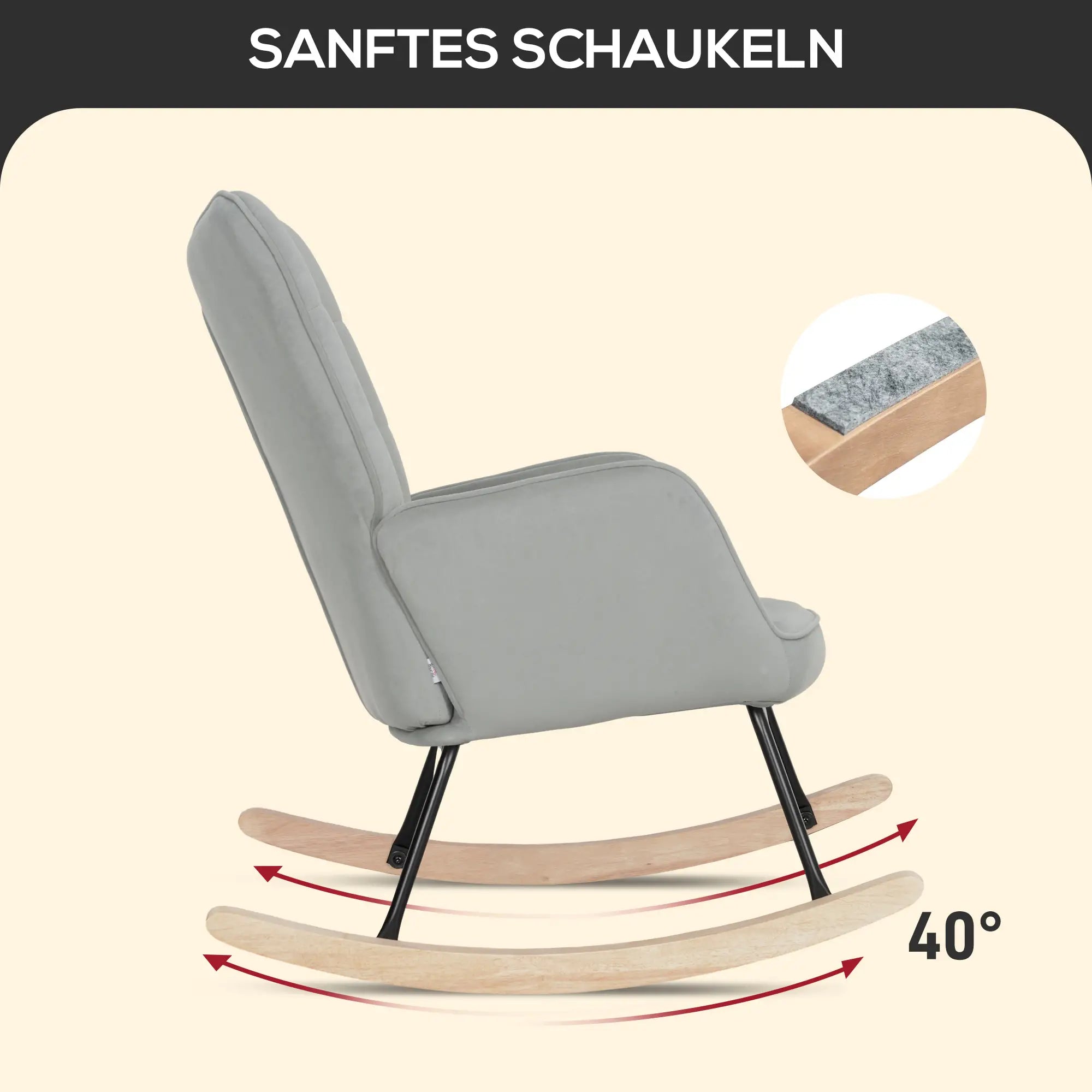 HOMCOM Schaukelstuhl mit Samtoptik & Holzkufen, Hellgrau