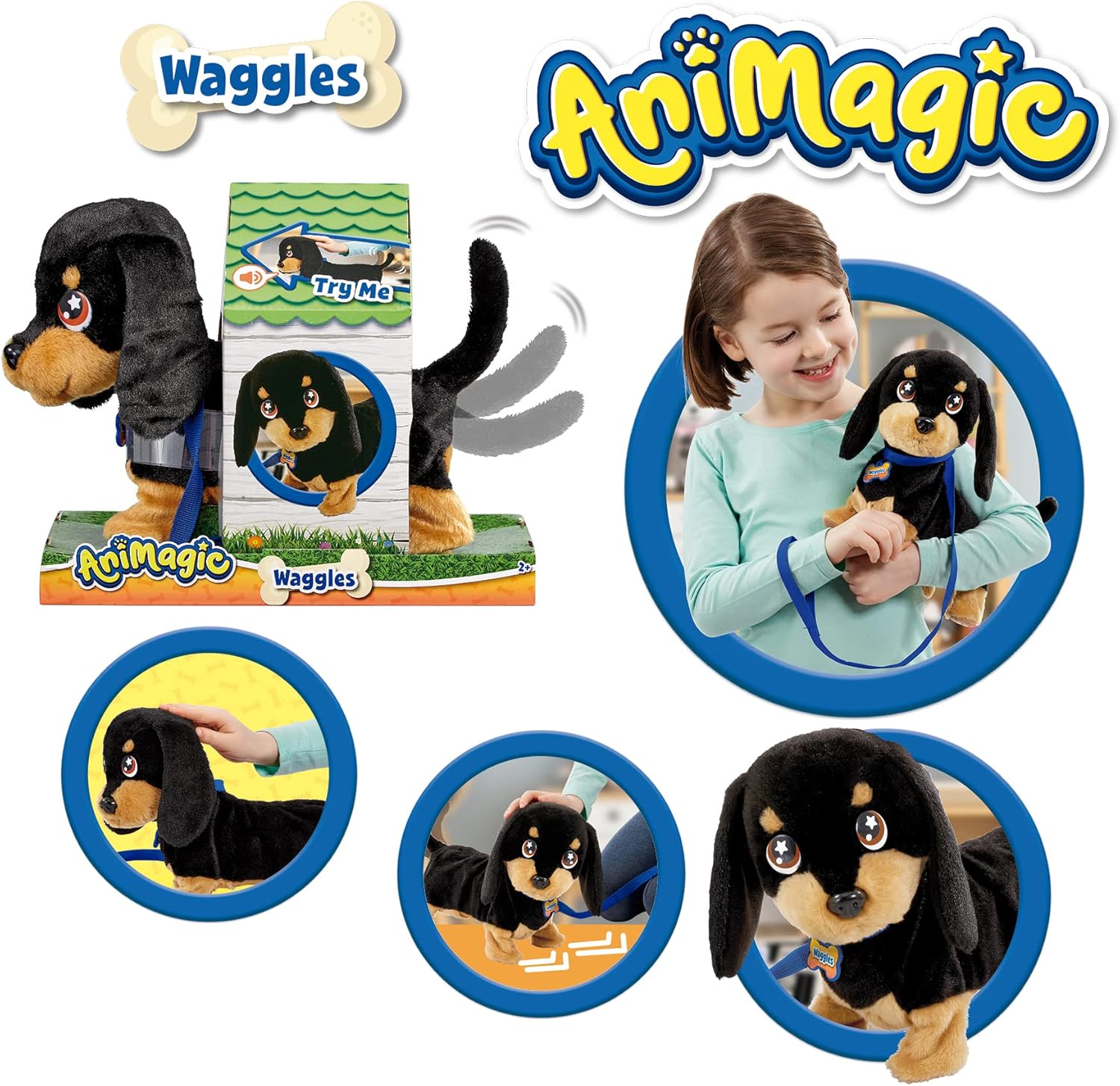 Animagic 31290 Waggles, il Bassotto che Scodinzola, Animale Domestico Elettronico, dai 4 anni