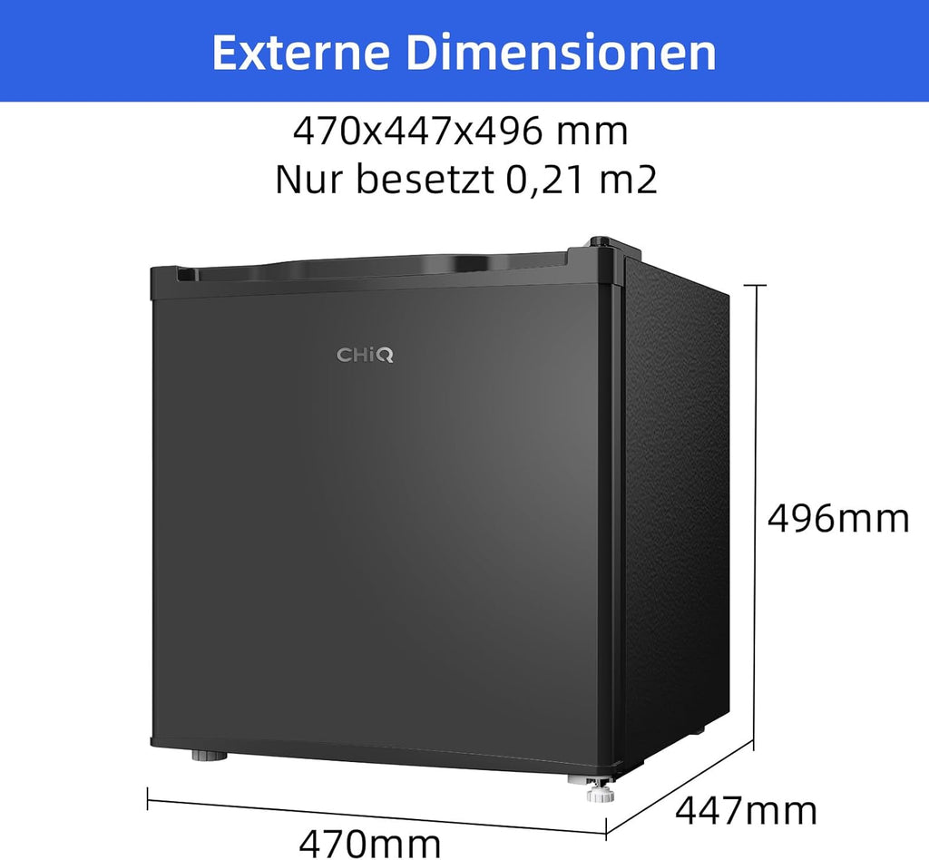CHIQ Mini Bar Fridge 46 L, Mini Fridge, 49.6 x 47.4 x 44.7 cm (H x W x D), E Energy Consumption 80 kWh per Year, Very Quiet 39 dB