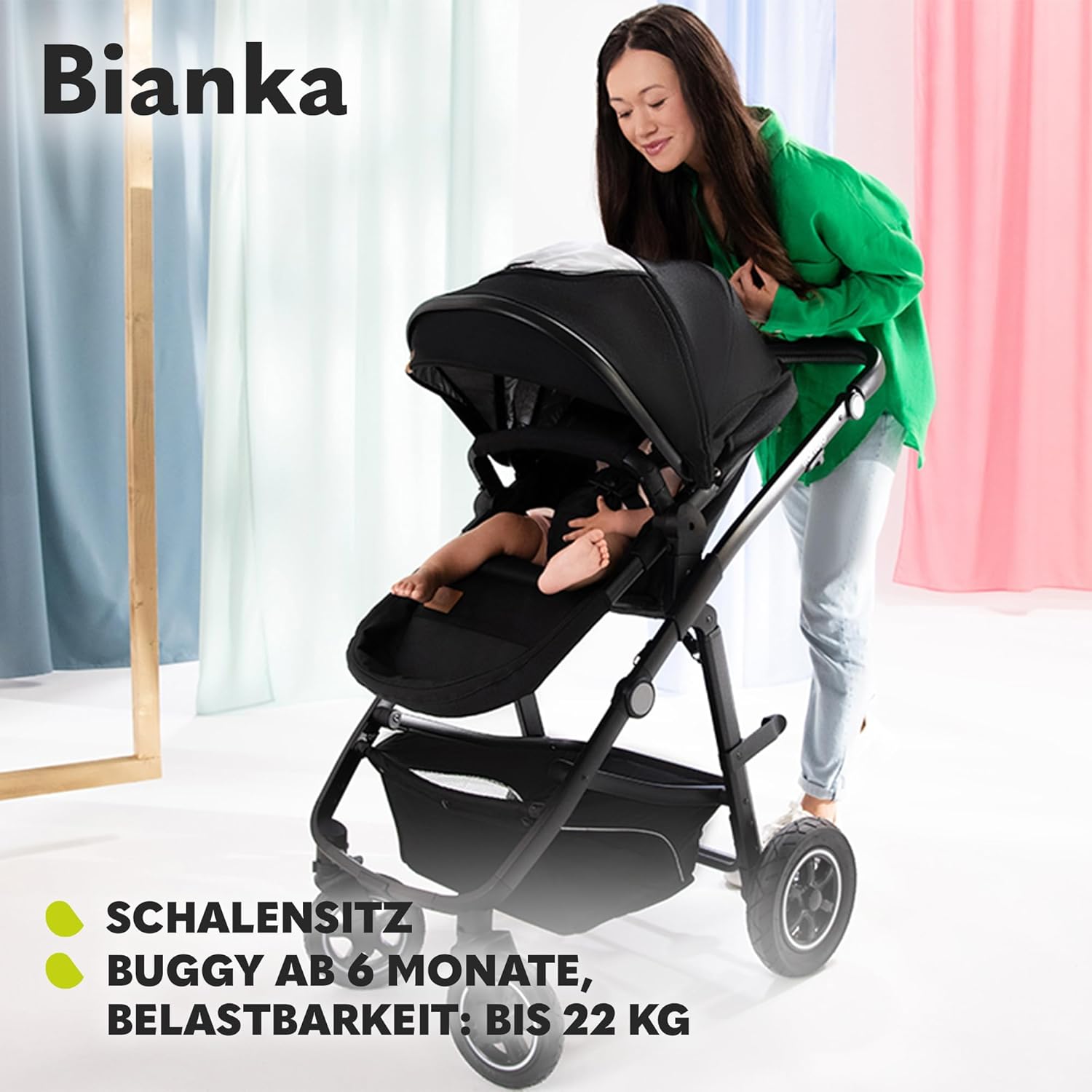 LIONELO BIANKA Kinderwagen 3 in 1 bis 22 kg Babywanne Autositz Zusammenlegbar, Reise-System, Einstellung der Rückenlehne, Räder 360o Stoßdämpfer, Verdeck XXL