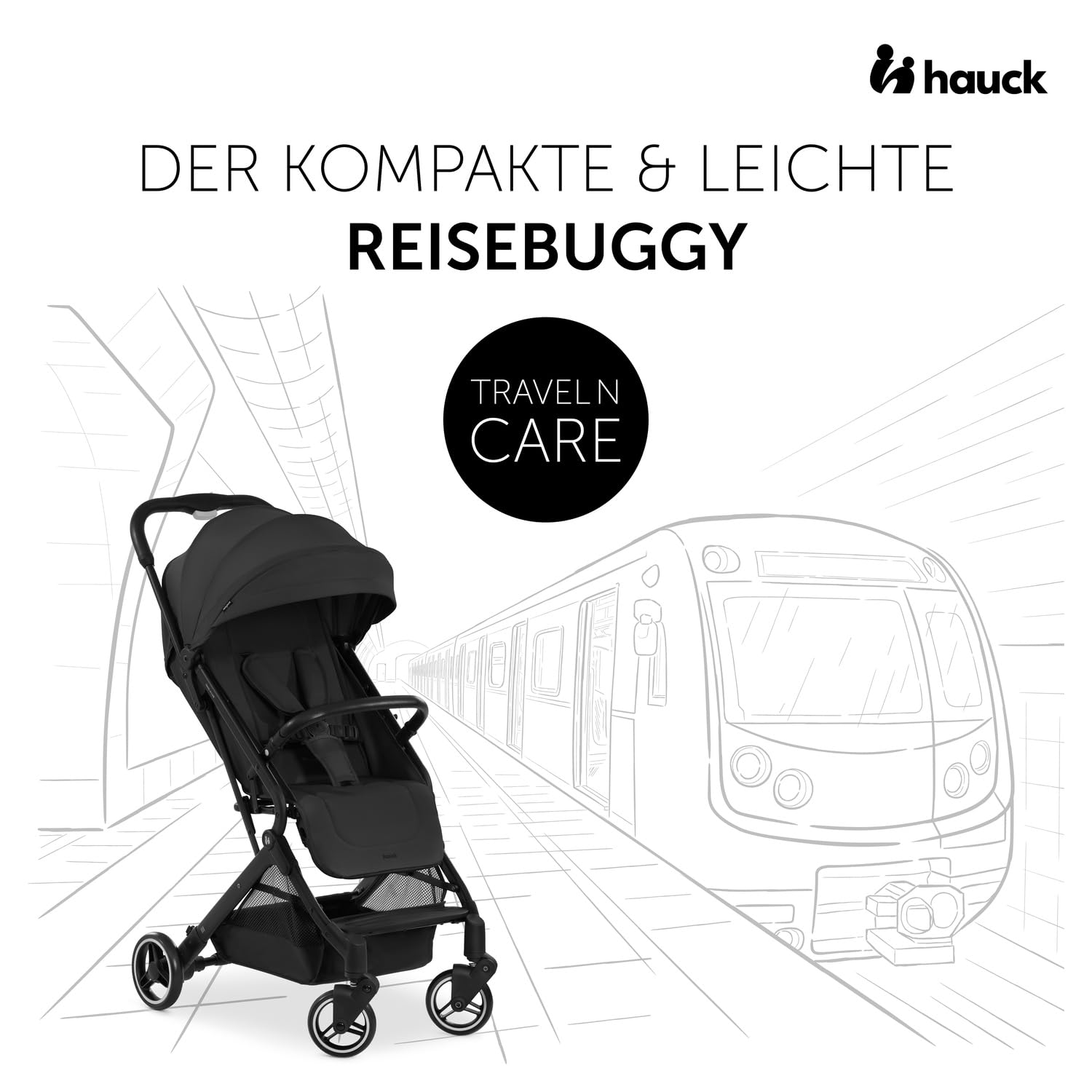 hauck Passeggino leggero Travel N Care per bambini dalla nascita fino a 22 kg con funzione reclinabile, ultraleggero - 6,9 kg, chiudibile con una mano, UPF 50+, ruote in EVA, cestino fino a 3 kg (Dark Olive)