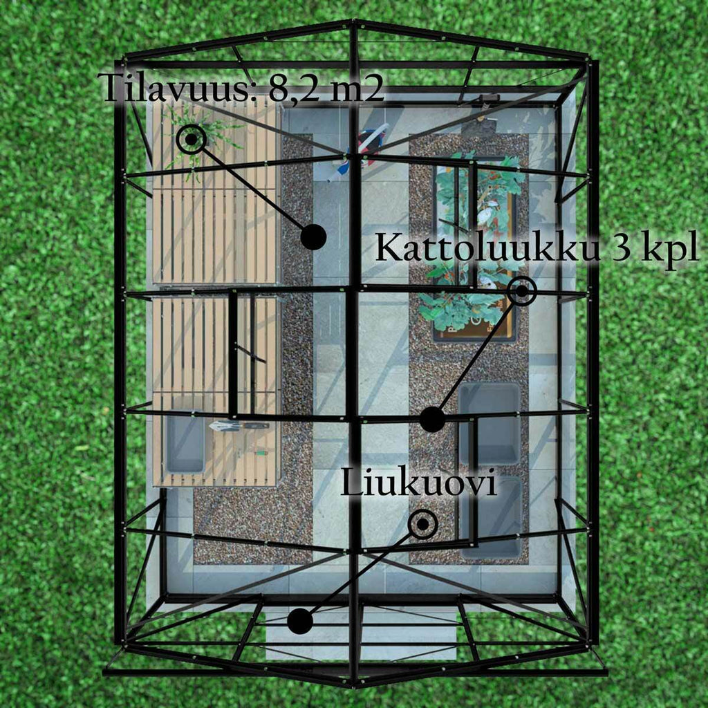 Serra Lykke Gewchshaus in vetro da 8,2m², nera