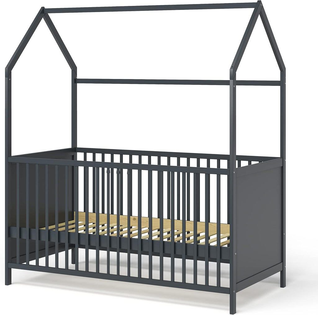 Bellabino Nika Lettino a capanna 70 x 140 cm, letto con sbarre e lettino a capanna per bambini e neonati in pino massiccio bianco, regolabile in altezza su 3 posizioni, incl. rete a doghe