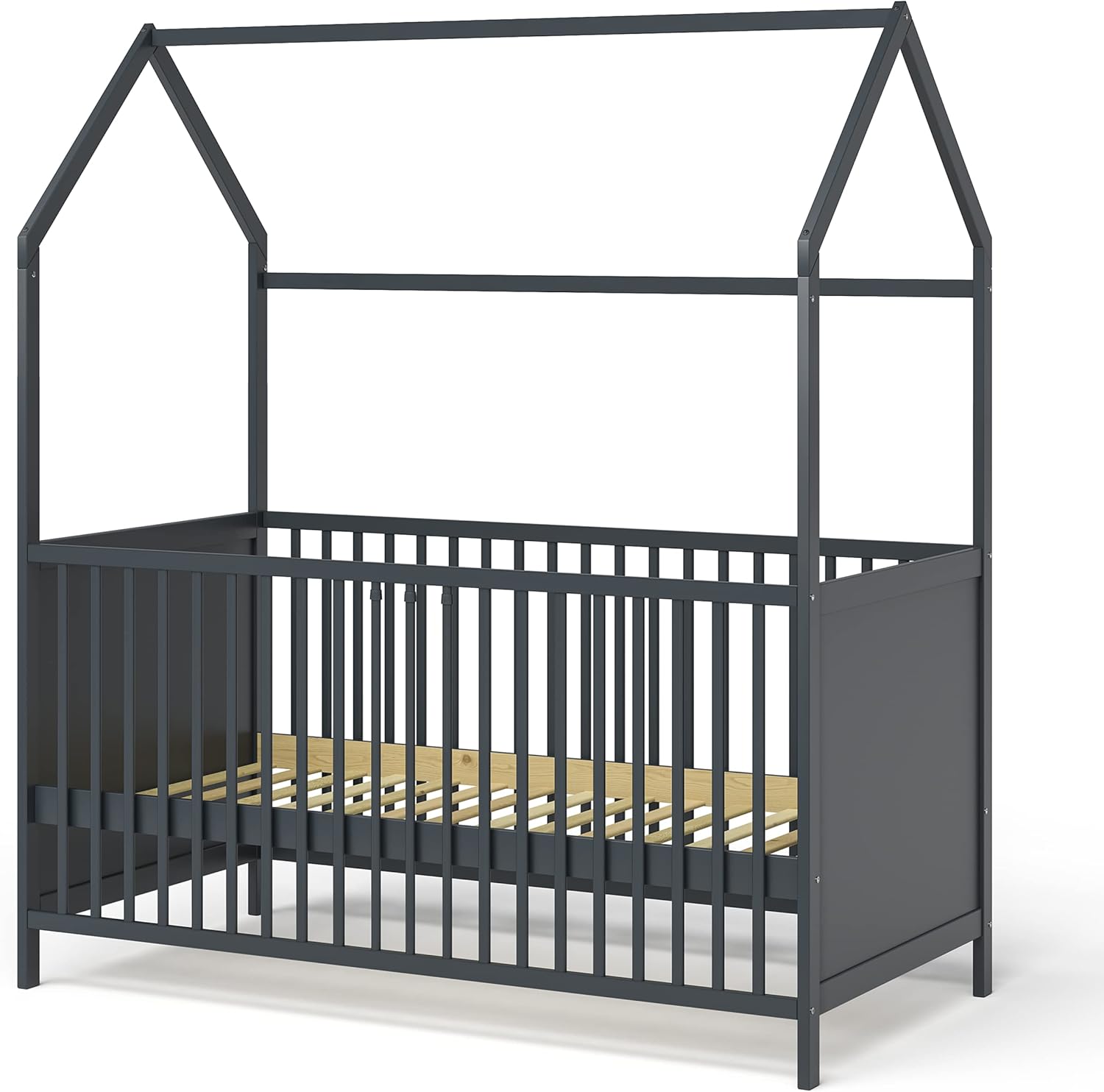Bellabino Nika Lettino a capanna 70 x 140 cm, letto con sbarre e lettino a capanna per bambini e neonati in pino massiccio bianco, regolabile in altezza su 3 posizioni, incl. rete a doghe