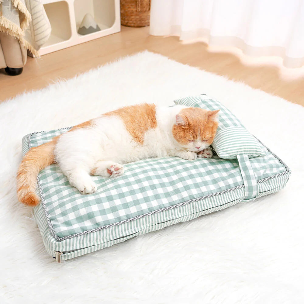 PetComfort – Waschbares Bett für Hunde und Katzen mit Karokissen