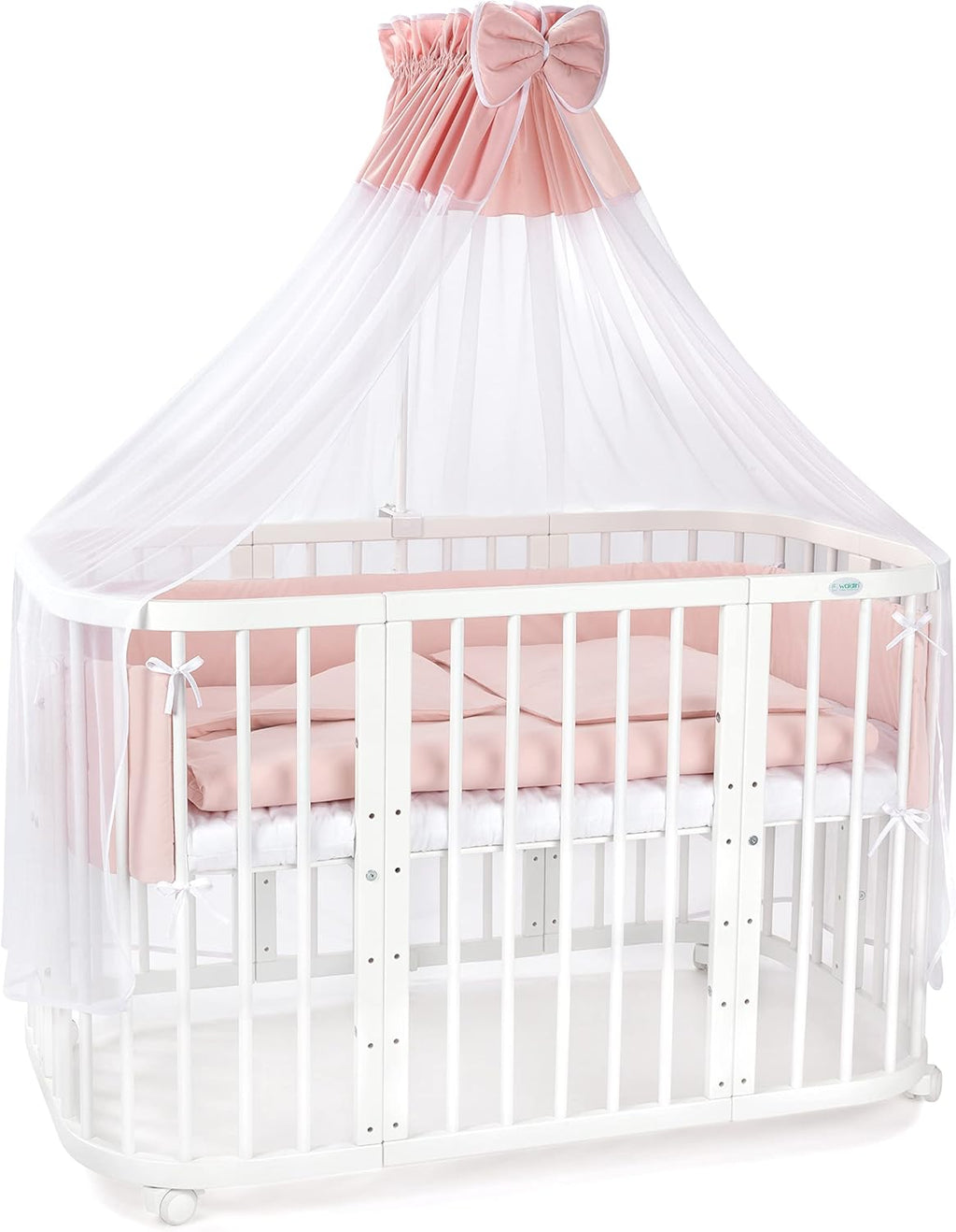 Waldin Lettino per bambini in legno 7in1 con materasso, Letto "Cresci con me", Ventilato, Base regolabile in 5 altezze, Set All-Inclusive, Legno Bianco