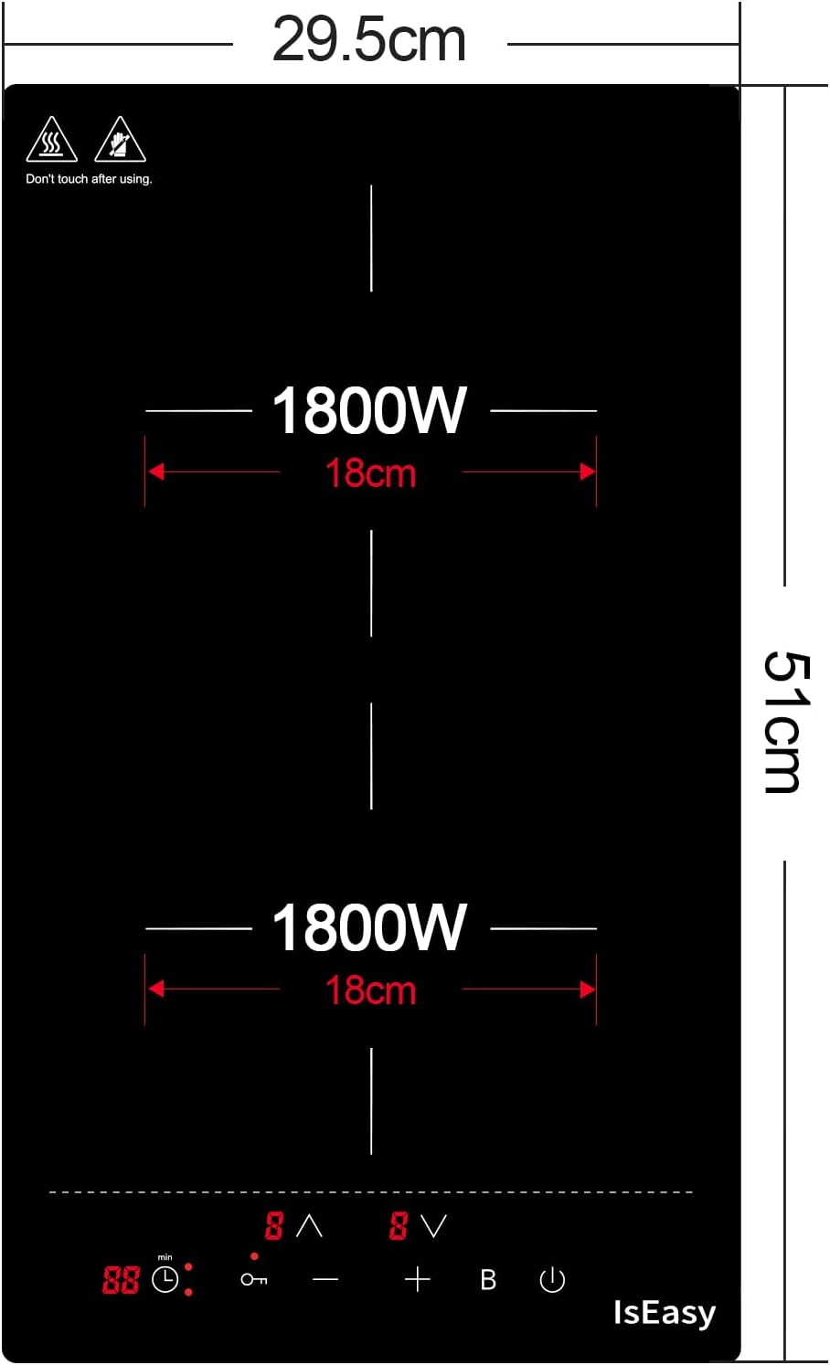 IsEasy 4 Zonen Einbau Induktionskochfeld mit 9 Leistungsstufen &1-99Min Timer, Boost-Funktion, Induktionskochplatte, Induktion Herdplatte mit 4 Platten, 60cm, 6800W, Schwarz