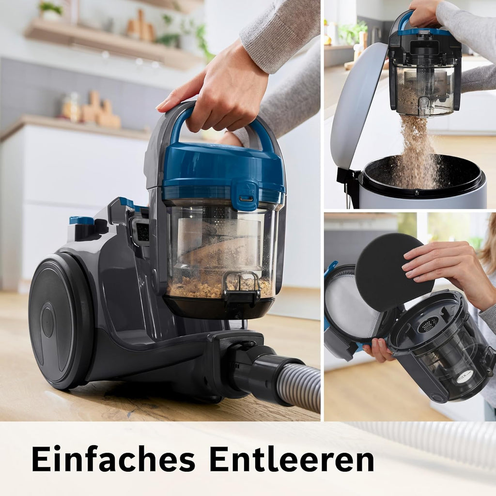 Bosch Staubsauger beutellos Cleann Serie 2 BGC05A220A, Bodenstaubsauger, Bodendüse für Parkett, Teppich, Fliesen, Hygiene-Filter, langes Kabel, leise, leicht, 700 W, blau
