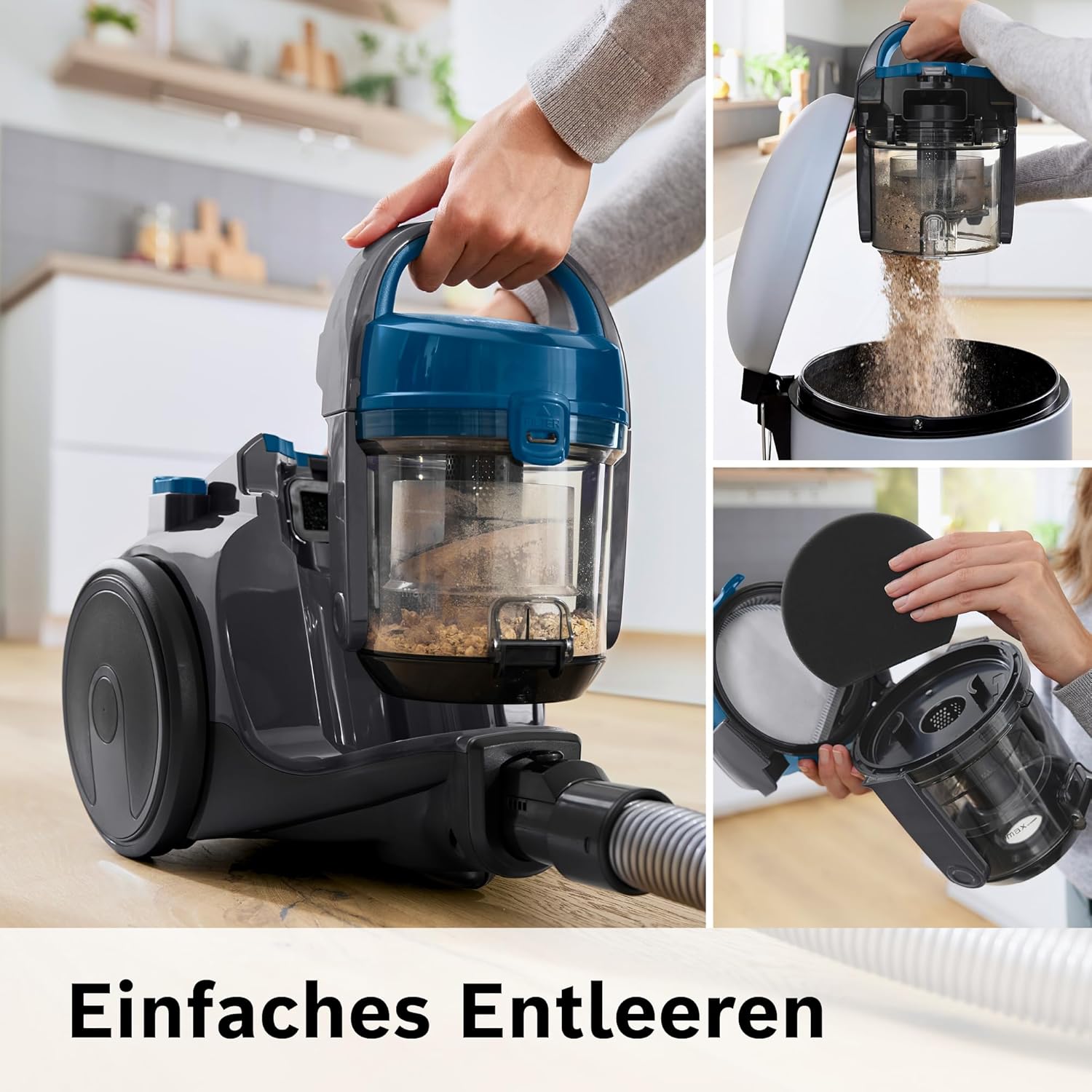 Bosch Staubsauger beutellos Cleann Serie 2 BGC05A220A, Bodenstaubsauger, Bodendüse für Parkett, Teppich, Fliesen, Hygiene-Filter, langes Kabel, leise, leicht, 700 W, blau