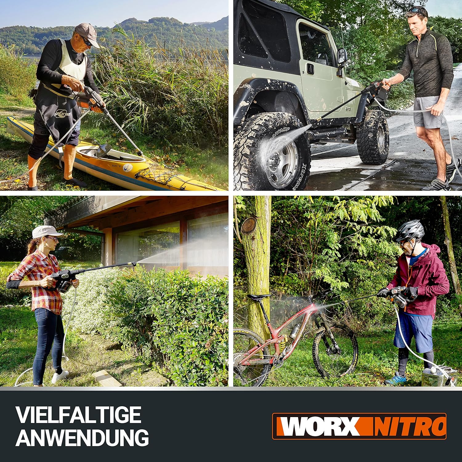 WORX Nitro Hydroshot Idropulitrice a batteria 18V(20V MAX) WG633E.1, PowerShare, pulizia di terrazze e auto, max. 56 bar, 220 l/h, con accessori, batteria 4,0 Ah e caricabatterie Arancione e Nero