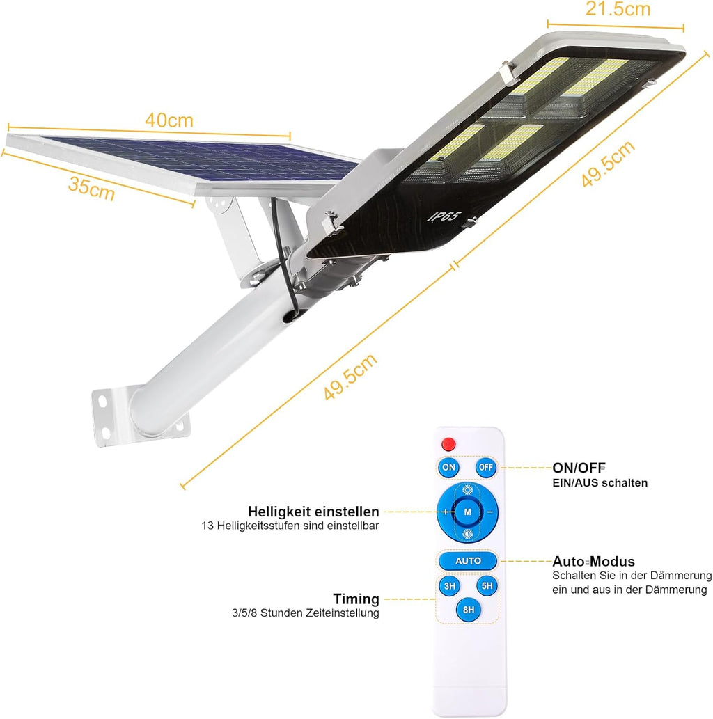 BTTO Solarlampen für Außen mit Fernbedienung,6500K Solar LED Strahler mit 180° Beleuchtungsbereich,IP65 Wasserdichte Dimmbare Solarleuchten Gärten,Wegeleuchten Outdoor für Wand Straße Garage