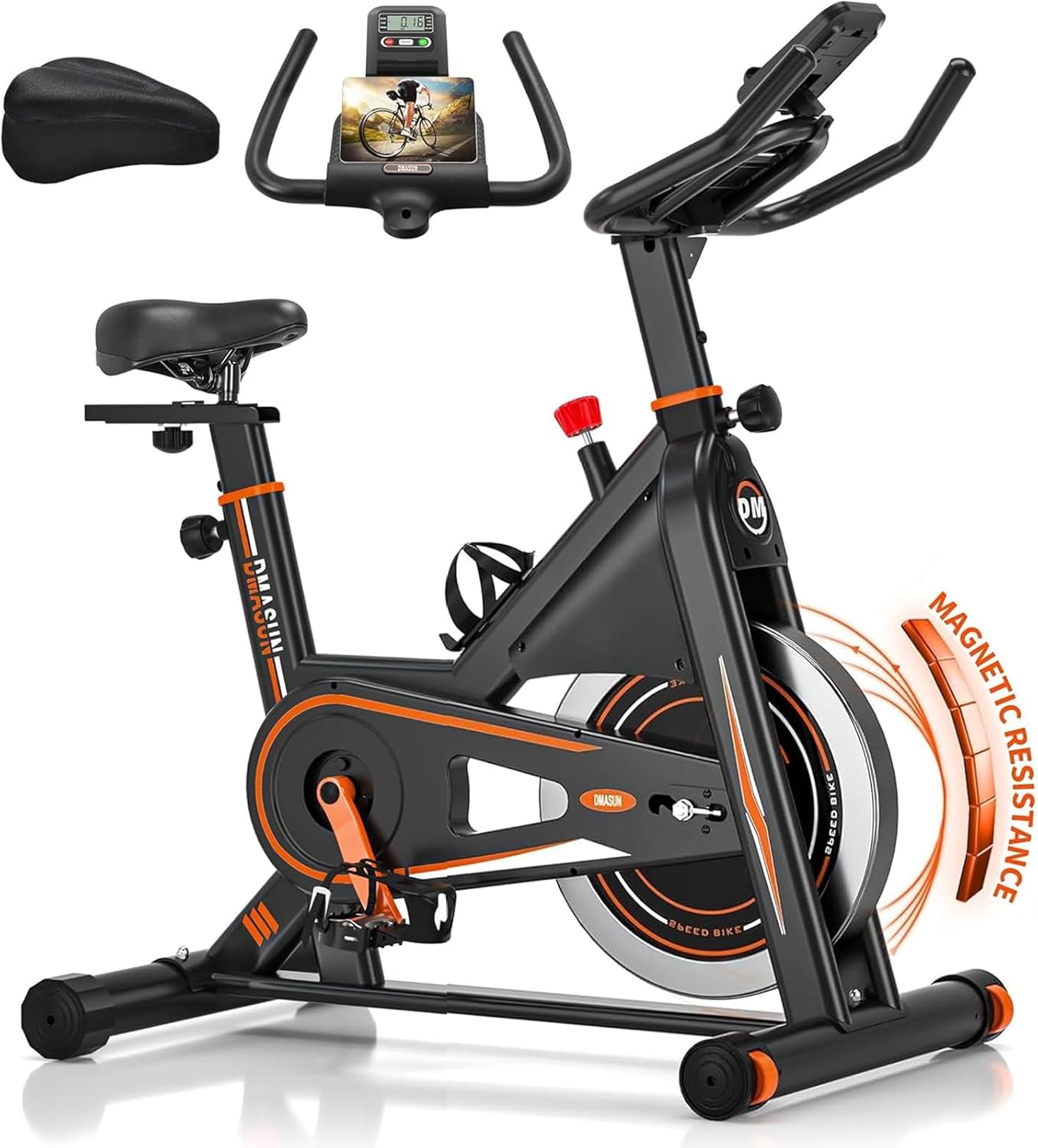 Neuestes Heimtrainer Fahrrad mit Magnetischem Widerstand, DMASUN Leises Ergometer Heimtrainer, Hometrainer Fahrrad mit LCD-Display, Tablet-Halterung, Bequeme Sitze & Sitzbezug, Fitnessbike Bis 160kg