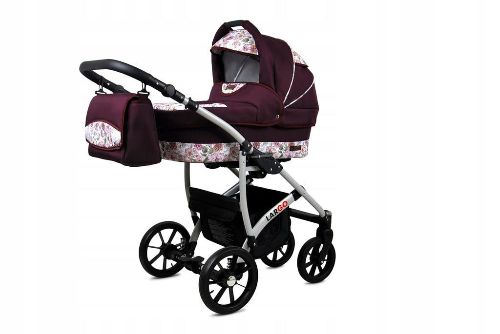 BabyLux Largo 2-in-1 Baby Kinderwagen Tief und Kinderwagen mit Zubehör Verstellbar und faltbar Aluminiumkonstruktion Wasserdicht Nicht abnehmbare Räder Brown Cream White Frame