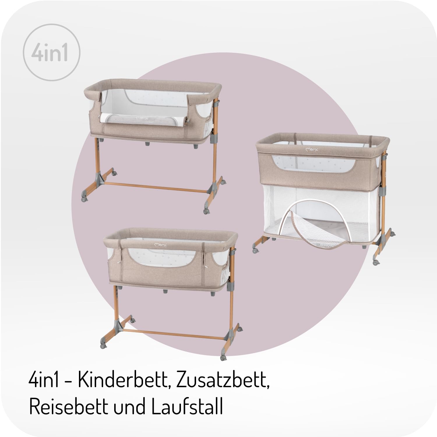 Momi SMART Bed Lettino fianco letto 4-in-1, fino a 15 kg, con materasso, regolabile in altezza
