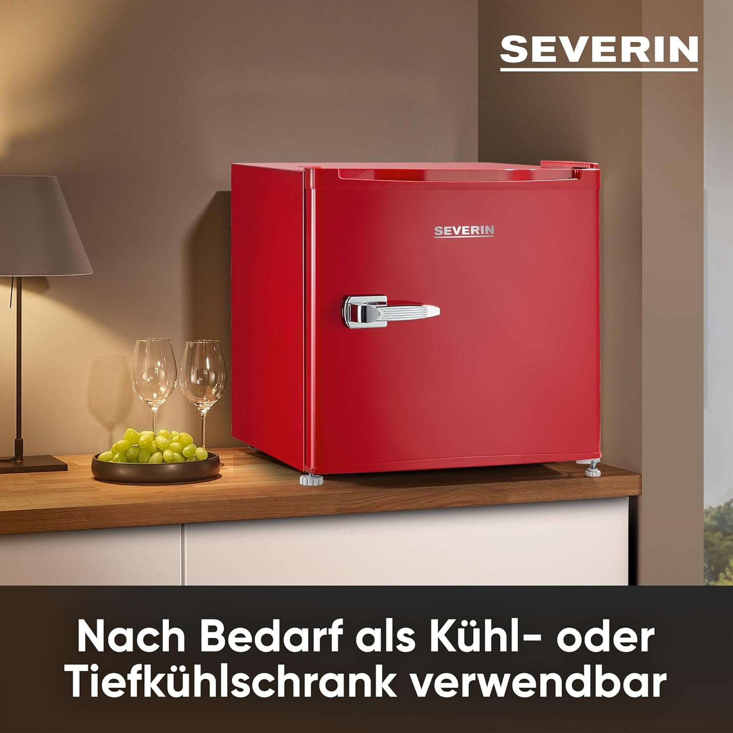 SEVERIN Mini Frigorifero/Congelatore Retrò (31 l), Congelatore piccolo, Minifrigo con controllo flessibile della temperatura, Frigo da tavolo, nero, GB 8880