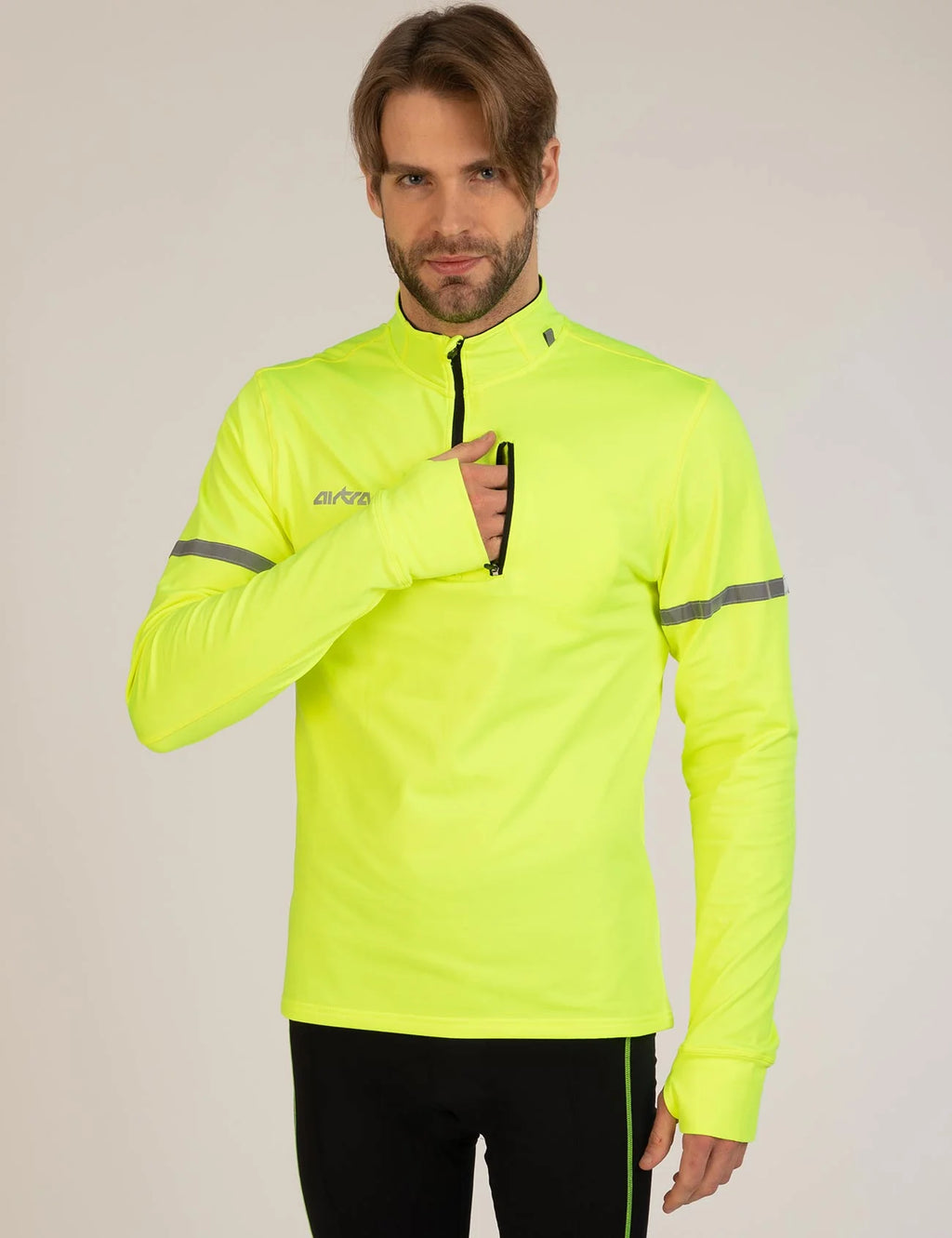 Herren Thermo Fahrradtrikot - Laufshirt Langarm Neon