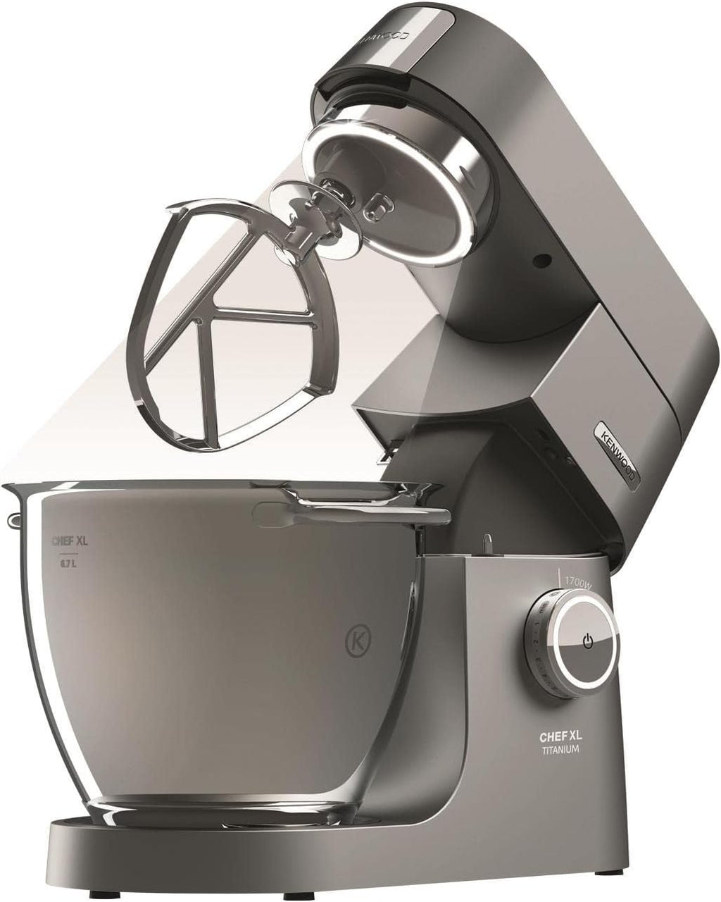 Kenwood Titanium Chef Baker KVL85.424SI Robot da cucina con bilancia integrata, incl. set pasticceria da 4 pezzi, ciotole da 7 L e 5 L, regolazione continua della velocità, 1200 W, Argento