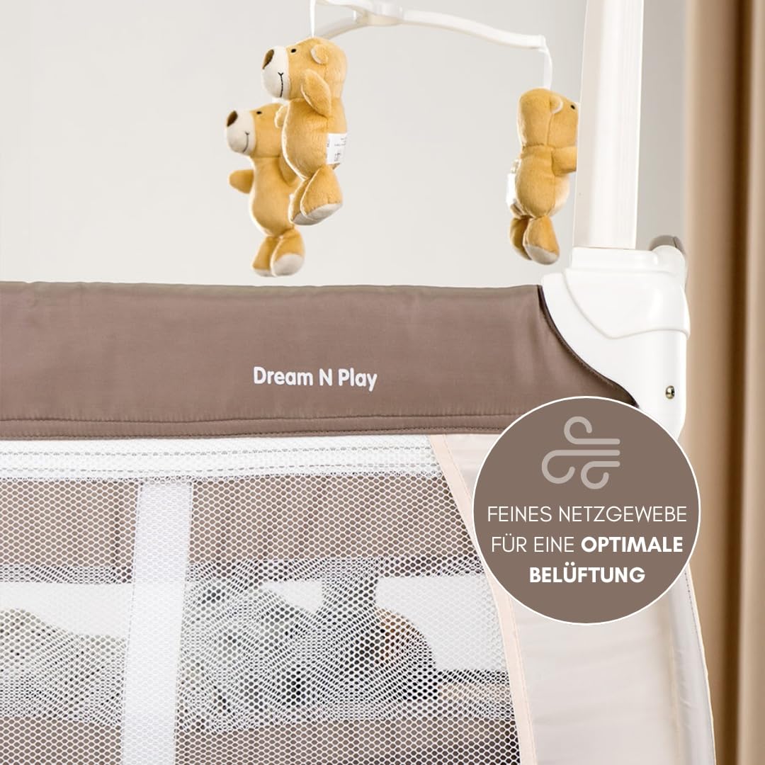 Hauck Lettino da viaggio Babycenter Zoo - con inserto per neonati, fasciatoio, arco giochi con carillon, portaoggetti, ruote, materasso, borsa per il trasporto (regolabile in altezza e pieghevole) - 120x60 cm