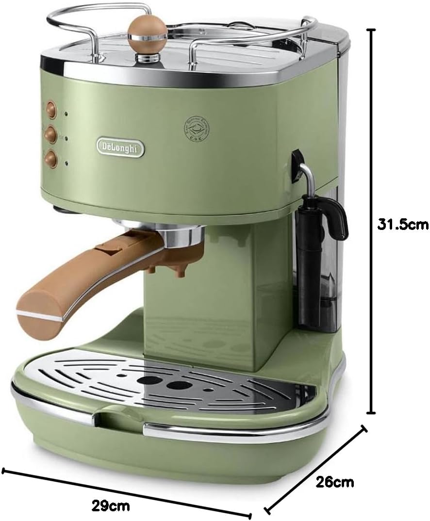 De'Longhi Icona Vintage ECOV 311.GR – Macchina da Caffè Espresso con Funzione Cappuccino, Design Retrò, con Montalatte Manuale, per Caffè in Polvere o Cialde E.S.E., Serbatoio dell’Acqua da 1,4 Litri, Verde