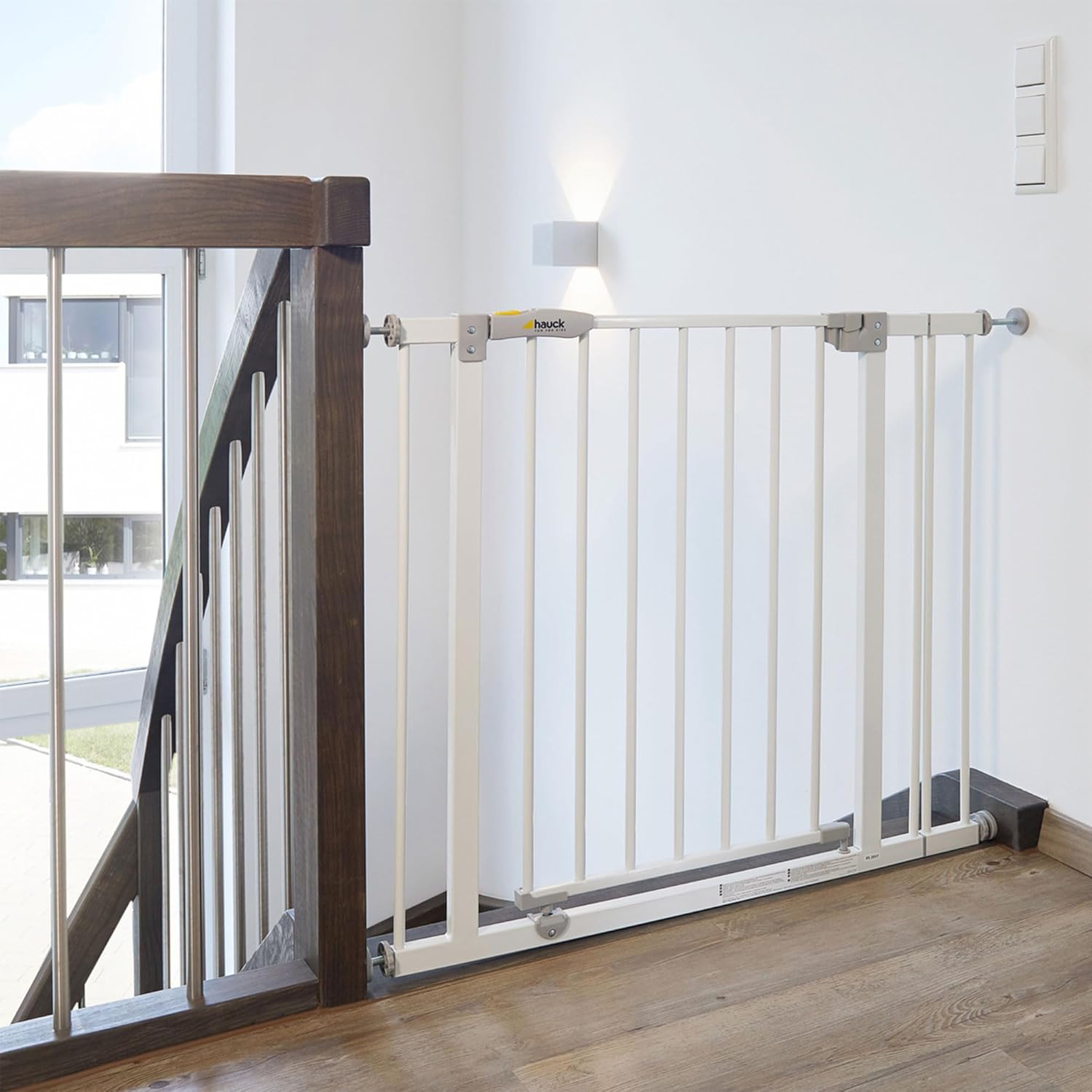 Hauck Cancelletto di Sicurezza / Cancelletto per Porte Open N Stop, per Larghezze 75 - 80 cm, Senza Forare, Apertura a una Mano, Apertura su Due Lati, Metallo, Bianco