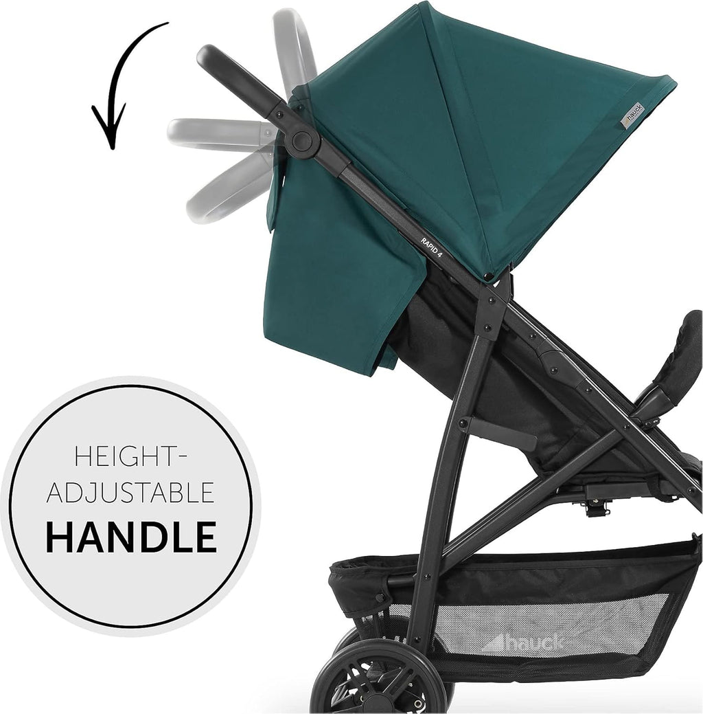 Hauck Buggy Rapid 4 per bambini dalla nascita fino a circa 3 anni, passeggino leggero pieghevole, con funzione reclinabile, regolabile in altezza, ampio cestino (nero)