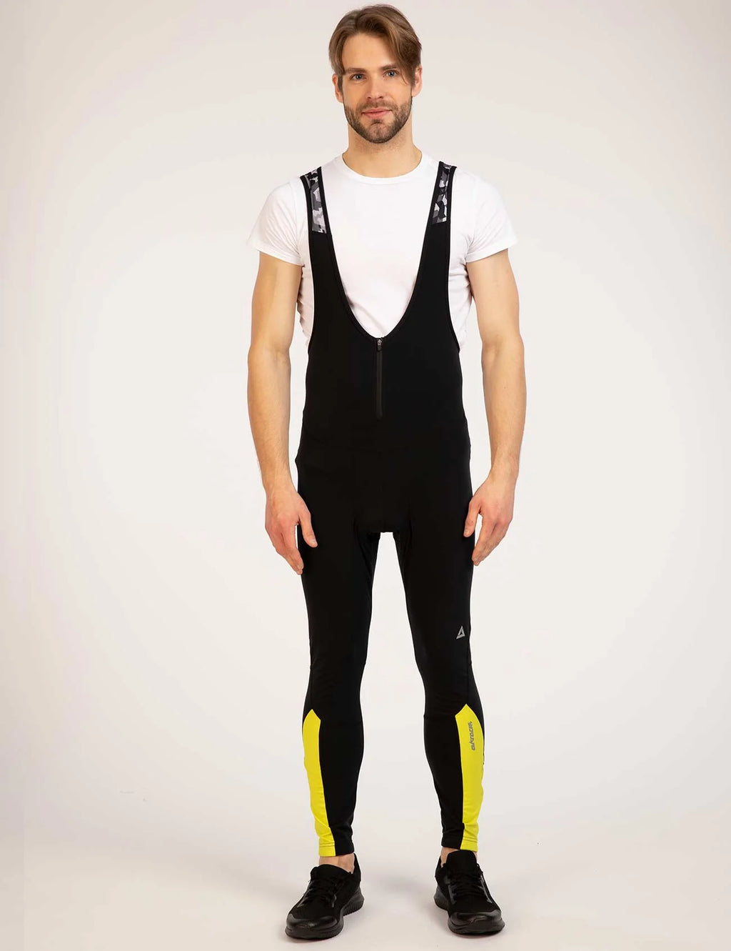Herren Thermo Fahrradhose Lang Trgerhose Pro Team Schwarz Neon Wei