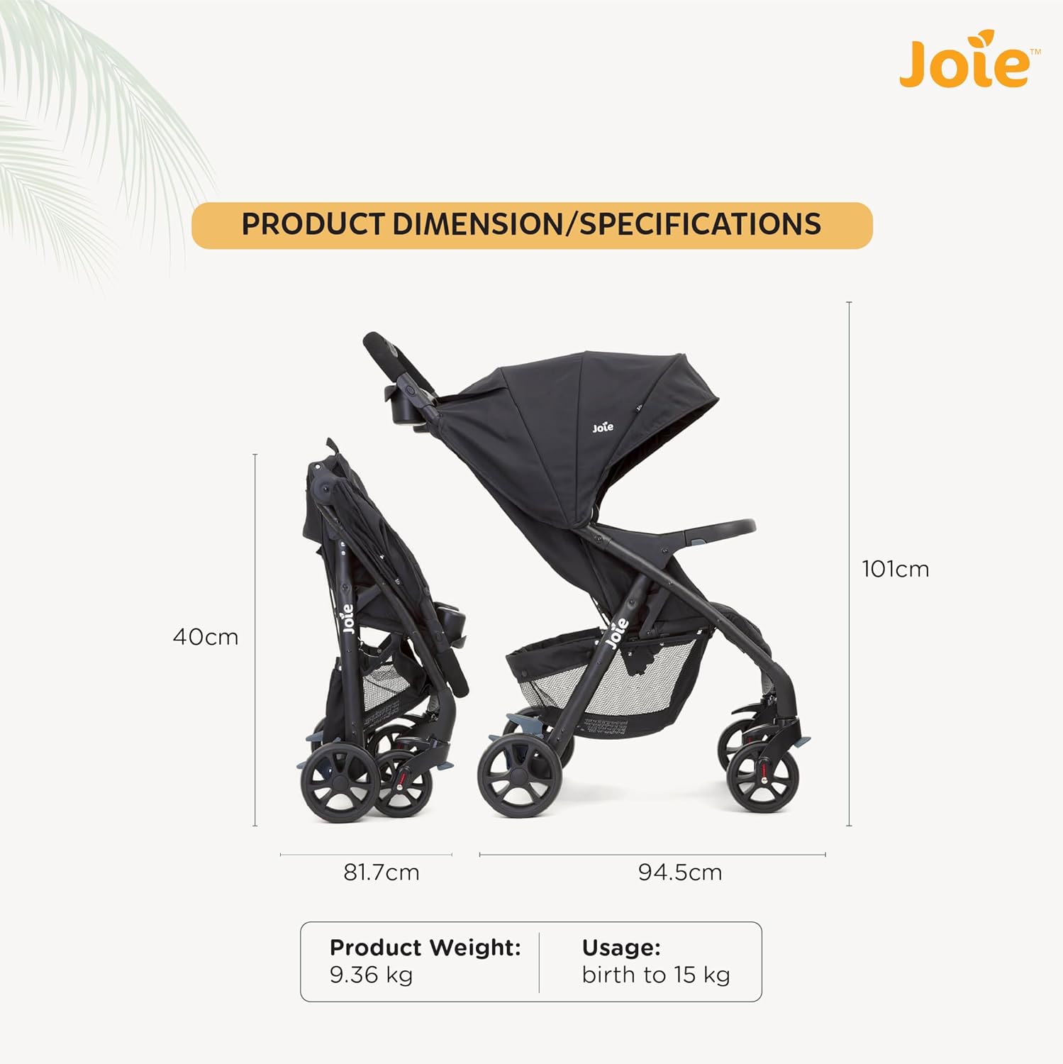 Joie Muze LX Passeggino reclinabile completo con sacco termico (dalla nascita a circa 3 anni, 0-15 kg) - Carbone